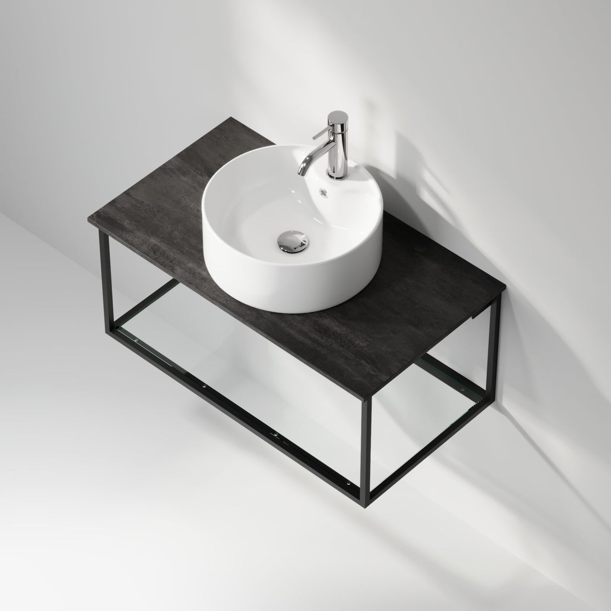 Vanity unit 80 cm in matt black with glass shelf - Stenstorp - MASTERSTORE - 8595677159981 - Vanity Units - 79-080-11-02-40 - 8595677159981