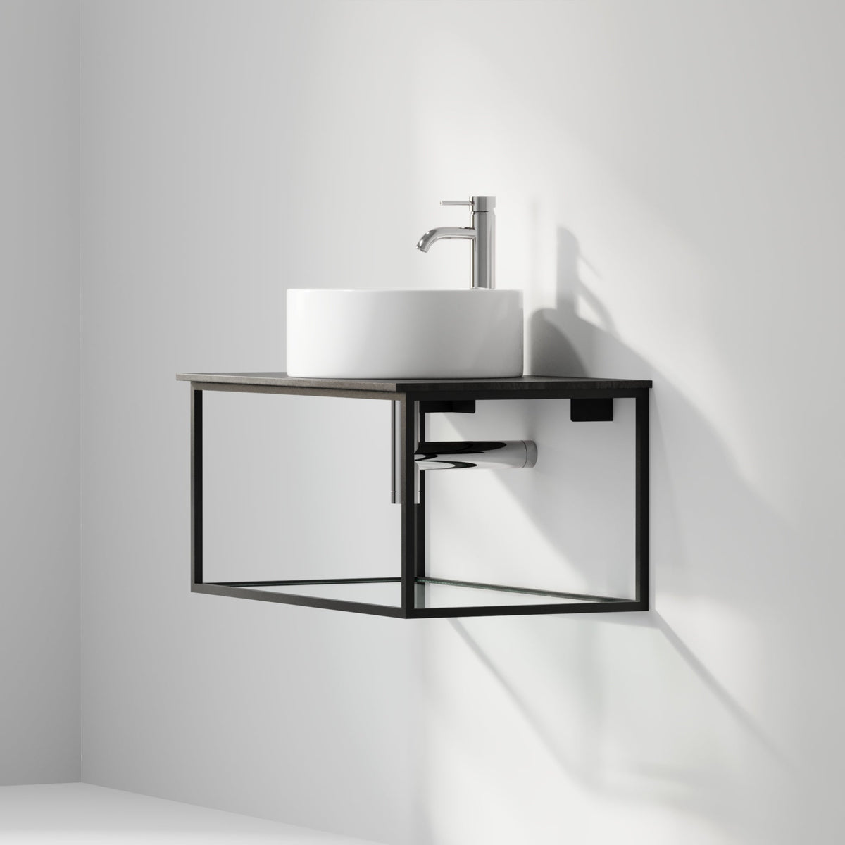 Vanity unit 80 cm in matt black with glass shelf - Stenstorp - MASTERSTORE - 8595677159981 - Vanity Units - 79-080-11-02-40 - 8595677159981