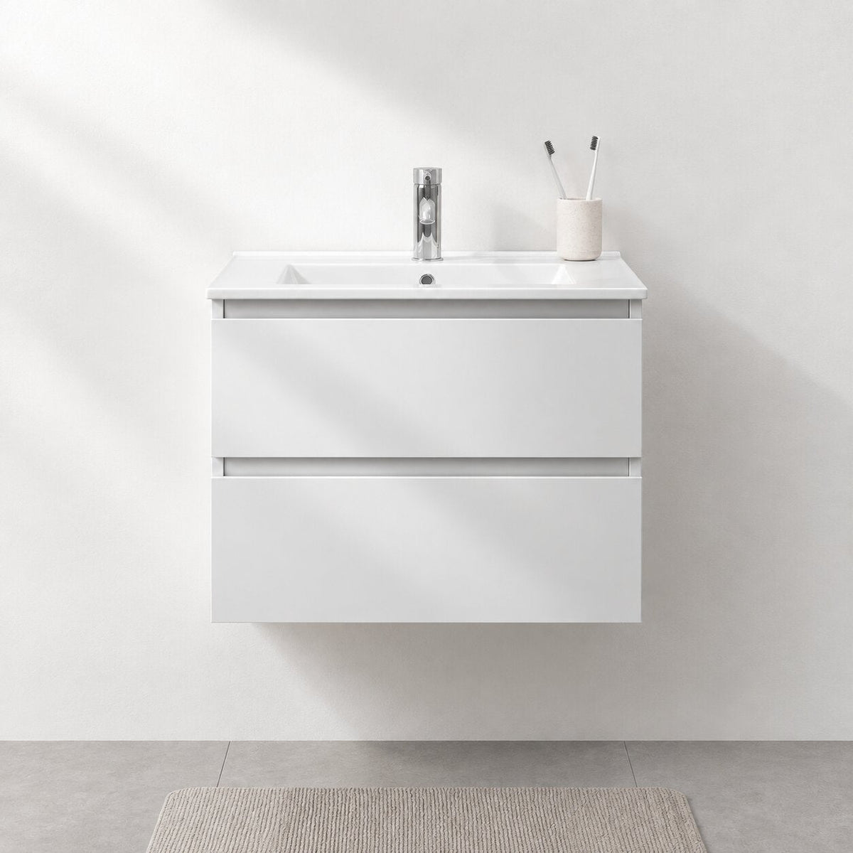 Badrumsmöbel med klassiska integrerade Fronter - 60x46x50 cm - matt vit - Porslin tvättställ - Kenwood - Tvättställsskåp - Bath Deluxe - Kenwood - 80-060-04-01-01 - BATHDELUXE SWEDEN