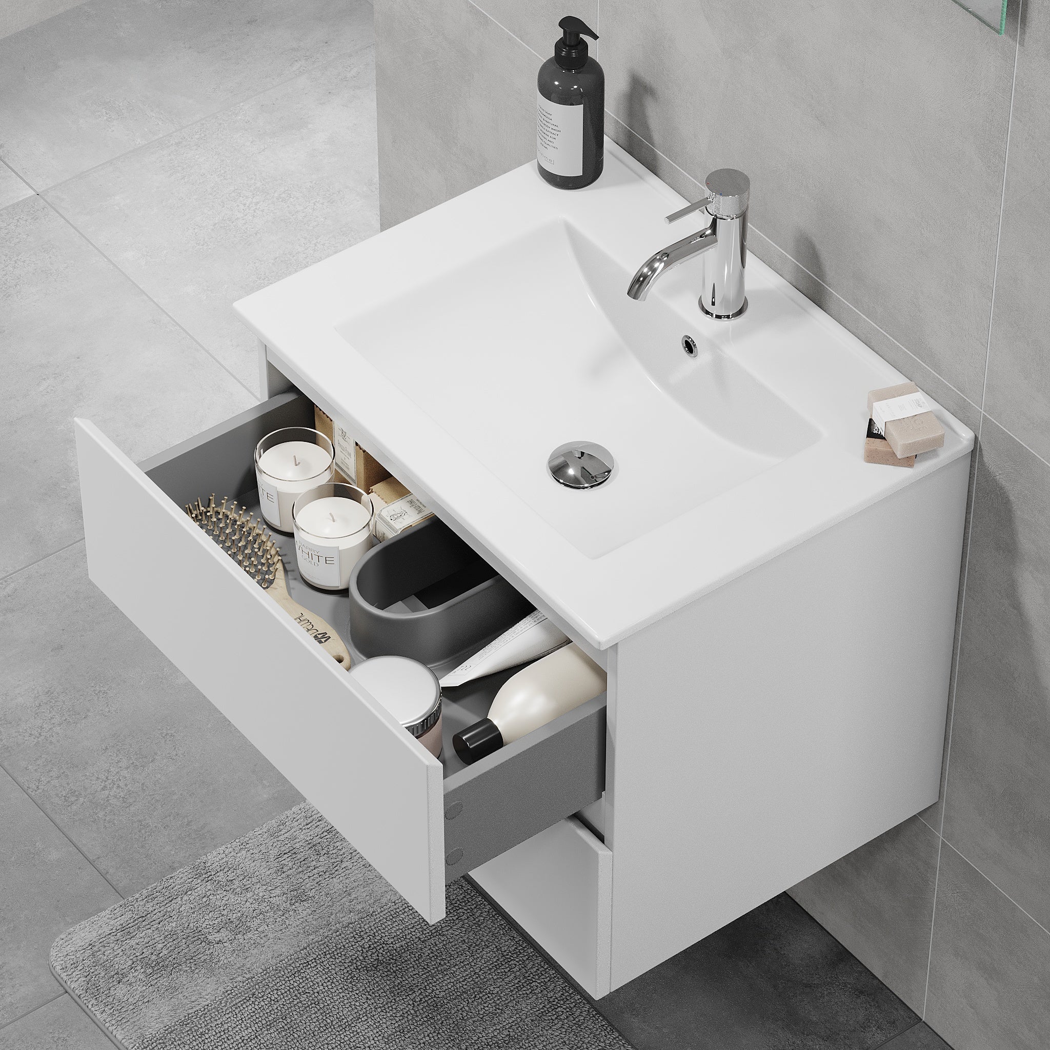 Kenwood Badrumsmöbel, Vit Matt - Tvättställsskåp - BATH DELUXE - BASIC - 80 - 060 - 04 - 01 - 01 - BATHDELUXE SWEDEN