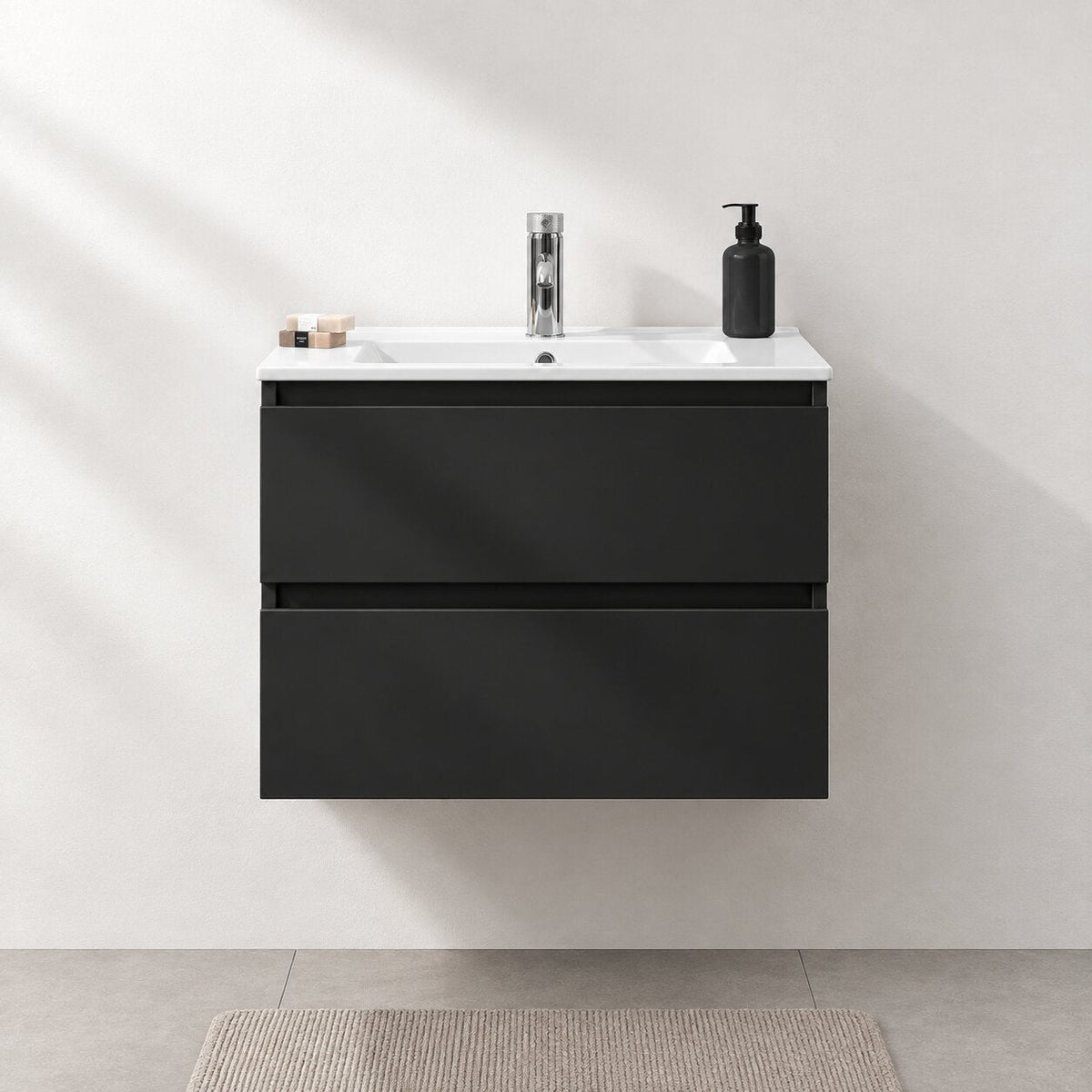 Bathroom furniture with classic integrated fronts - 60x46x50 cm - matt black - ceramic basin - Kenwood - MASTERSTORE - 8595677181036 - Vanity Units - 80-060-04-02-01 - 8595677181036