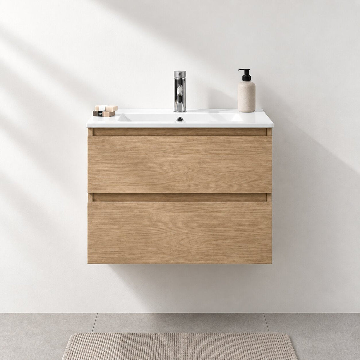 Badrumsmöbel med klassiska integrerade Fronter - 60x46x50 cm - ek - Porslin tvättställ - Kenwood - Tvättställsskåp - Bath Deluxe - Kenwood - 80-060-04-86-01 - BATHDELUXE SWEDEN