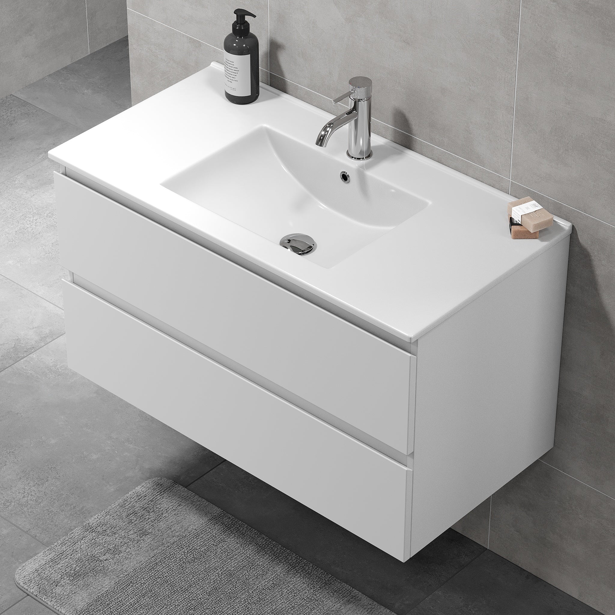 Kenwood Badrumsmöbel, Vit Matt - Tvättställsskåp - BATH DELUXE - BASIC - 80 - 090 - 04 - 01 - 01 - BATHDELUXE SWEDEN
