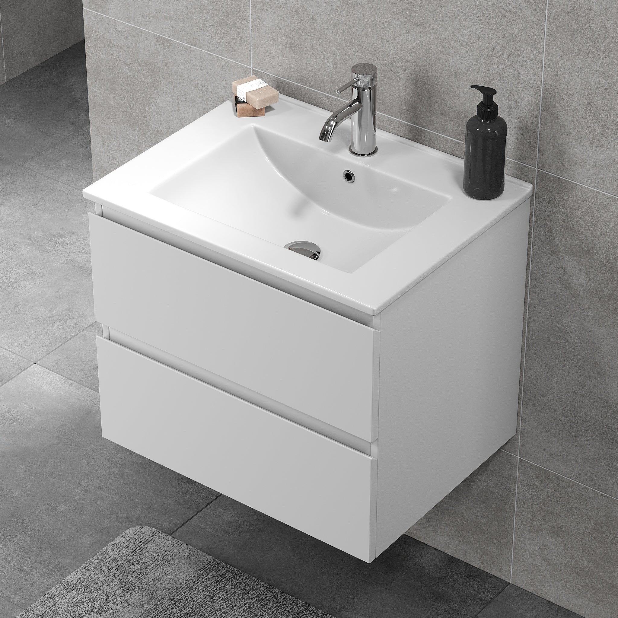 Kenwood, Möbelset - Handfat &amp; Skåp, Vit Matta - 91 cm - Möbelset - Kod - BATH DELUXE - BASIC - 80-090-04-01-01 - BATHDELUXE SWEDEN