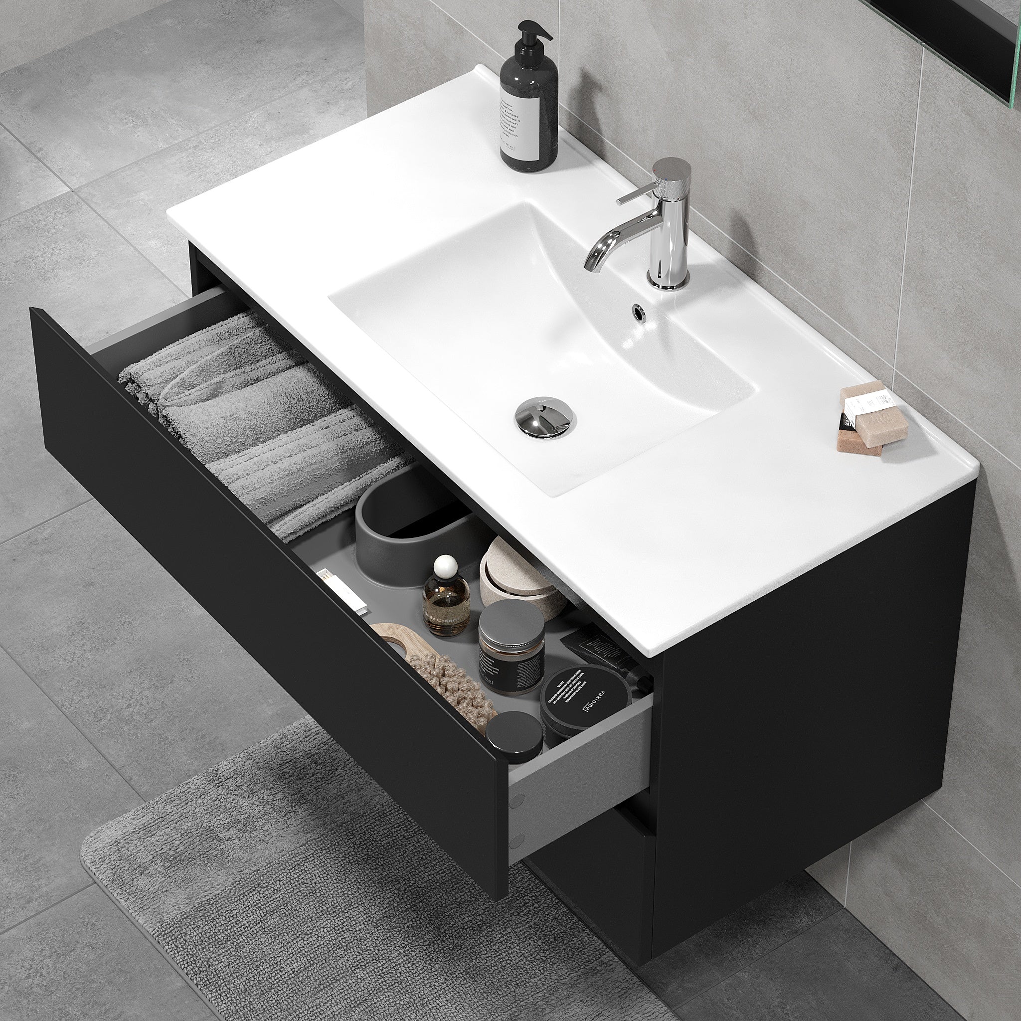 Kenwood Badrumsmöbel, Svart Matt - Tvättställsskåp - BATH DELUXE - BASIC - 80 - 090 - 04 - 02 - 01 - BATHDELUXE SWEDEN