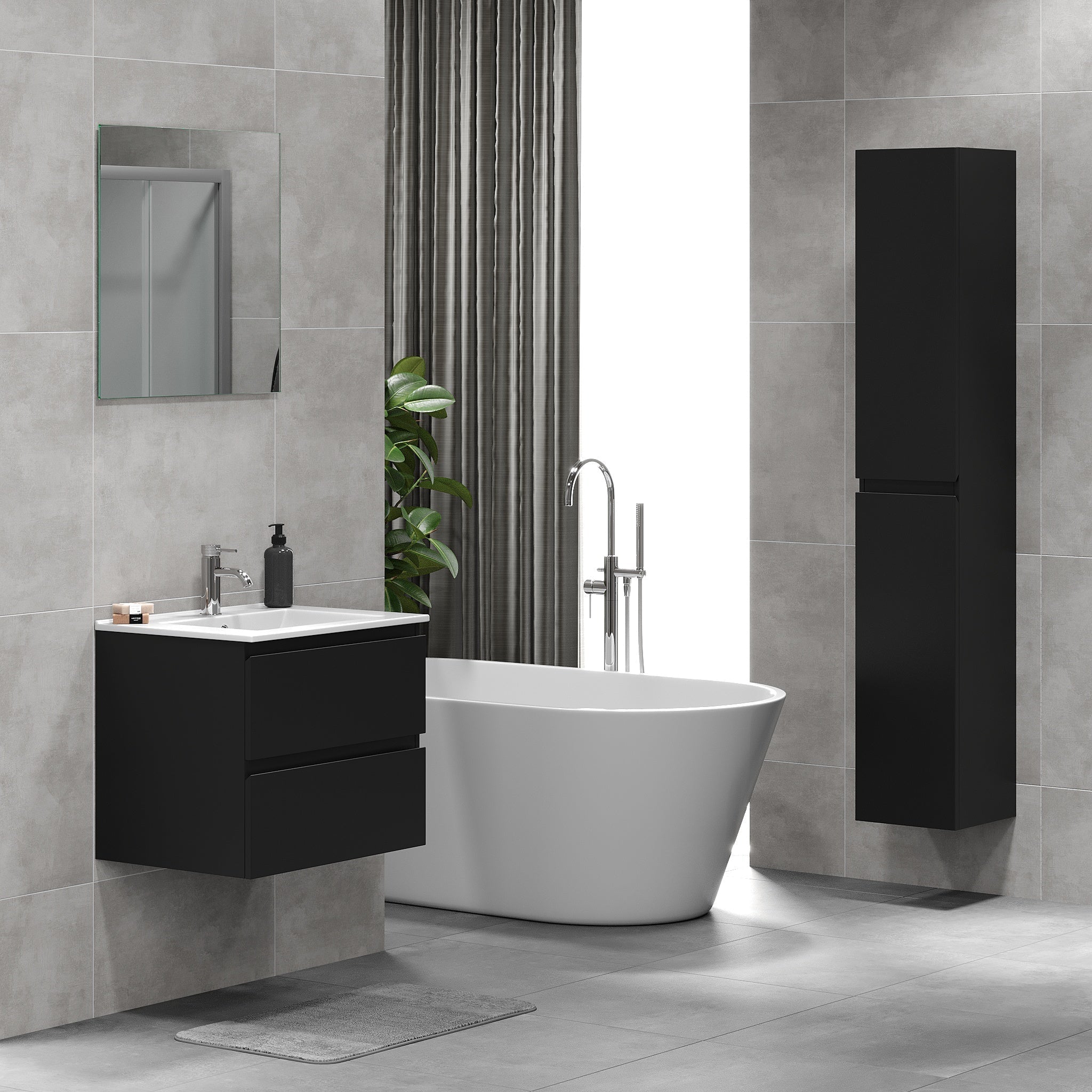 Kenwood Badrumsmöbel, Svart Matt - Tvättställsskåp - BATH DELUXE - BASIC - 80 - 090 - 04 - 02 - 01 - BATHDELUXE SWEDEN