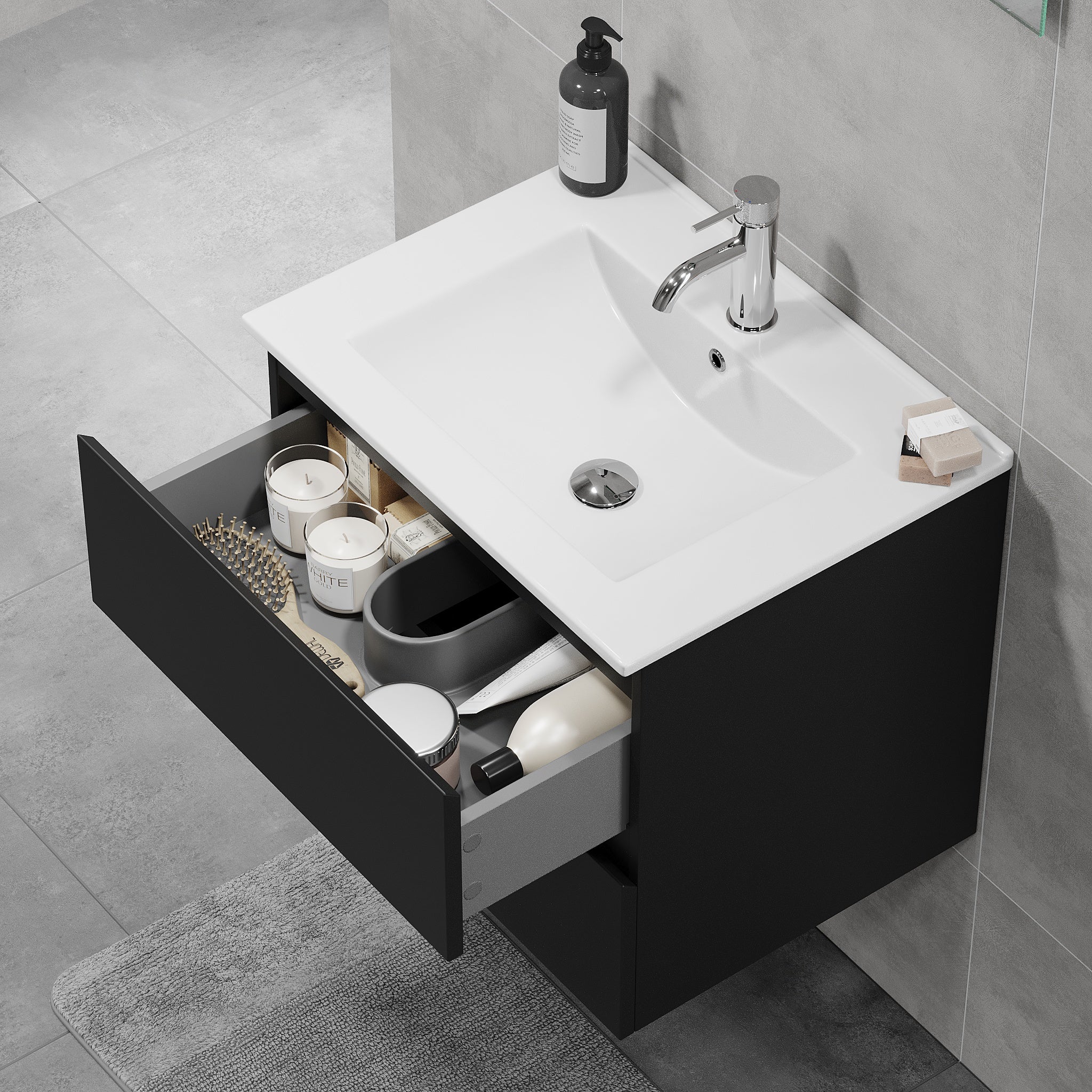 Kenwood Badrumsmöbel, Svart Matt - Tvättställsskåp - BATH DELUXE - BASIC - 80 - 090 - 04 - 02 - 01 - BATHDELUXE SWEDEN