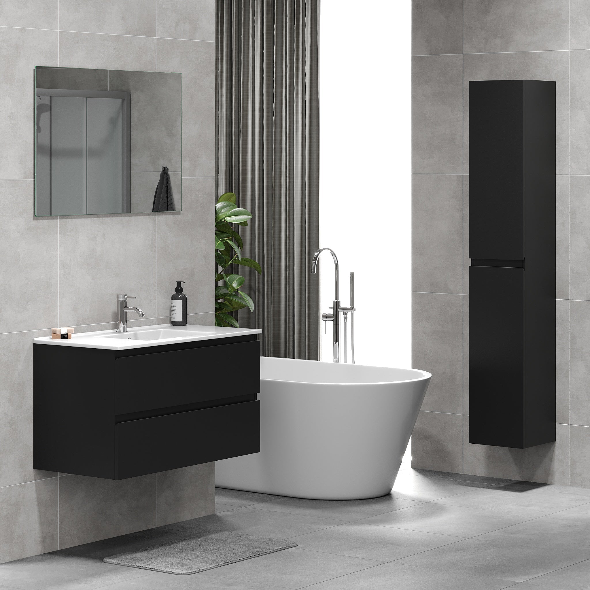 Kenwood Badrumsmöbel, Svart Matt - Tvättställsskåp - BATH DELUXE - BASIC - 80 - 060 - 04 - 02 - 01 - BATHDELUXE SWEDEN