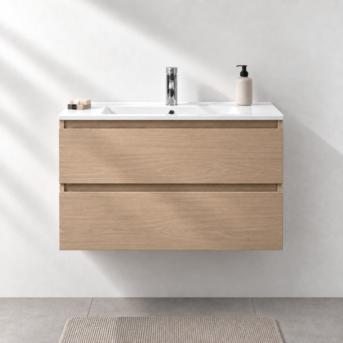 Bathroom furniture with classic integrated fronts - 90x46x50 cm - oak - ceramic basin - Kenwood - MASTERSTORE - 8595677181104 - Vanity Units - 80-090-04-86-01 - 8595677181104