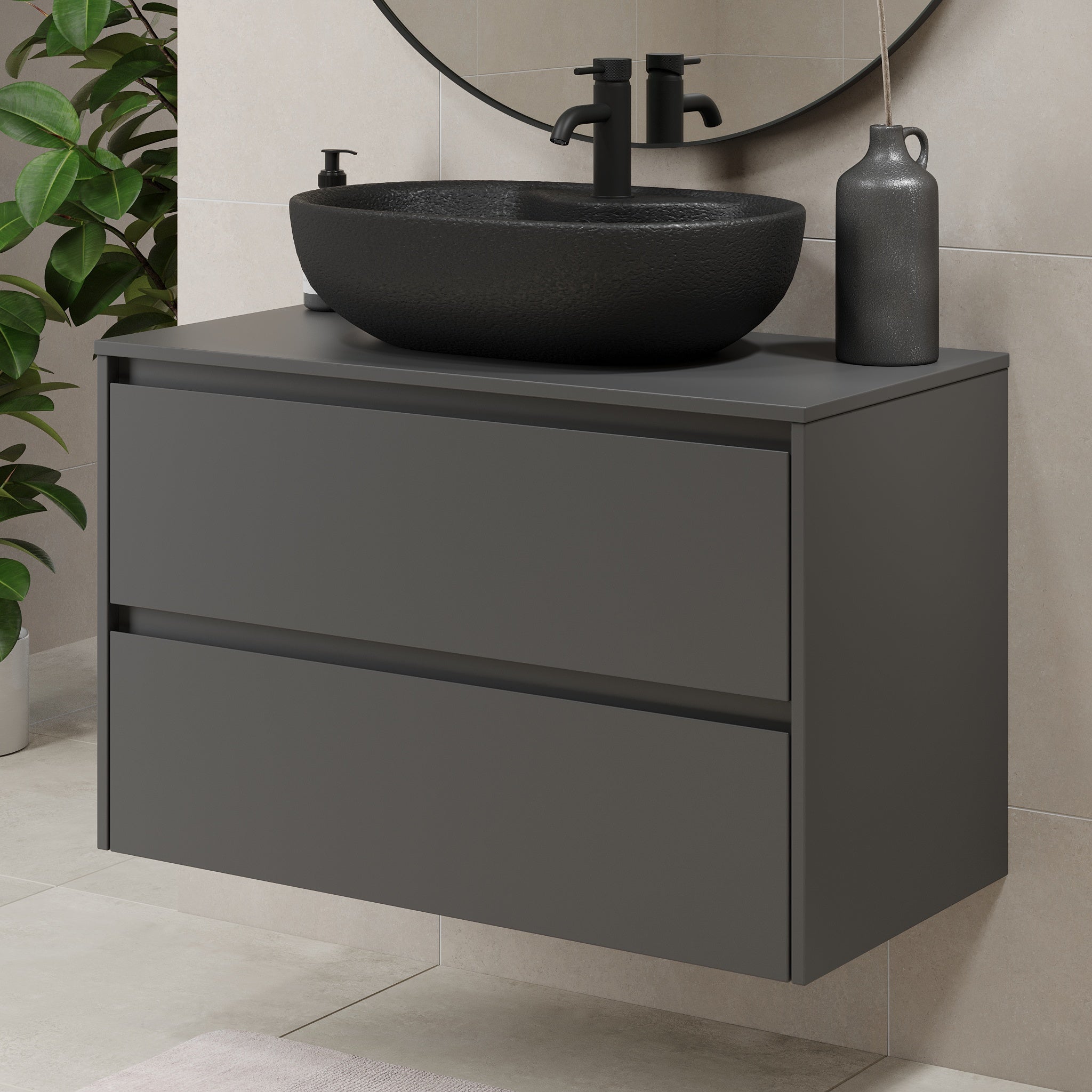 Seiland, Möbelset - Handfat &amp; Skåp, Grå Antracit - 60 cm - Möbelset - Kod - BATH DELUXE - EXCLUSIVE - 83-060-12-43-40 - BATHDELUXE SWEDEN