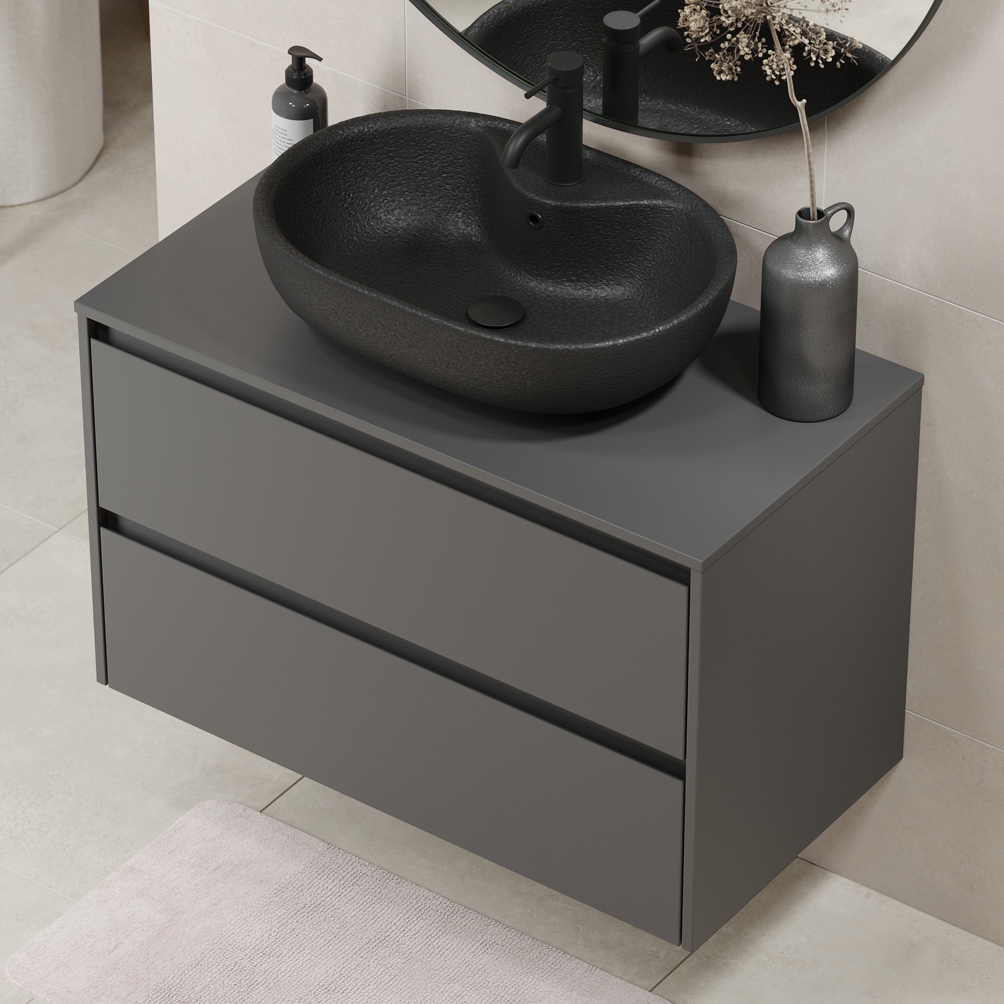 Seiland, Möbelset - Handfat &amp; Skåp, Grå Antracit - 90 cm - Möbelset - Kod - BATH DELUXE - EXCLUSIVE - 83-090-12-43-40 - BATHDELUXE SWEDEN