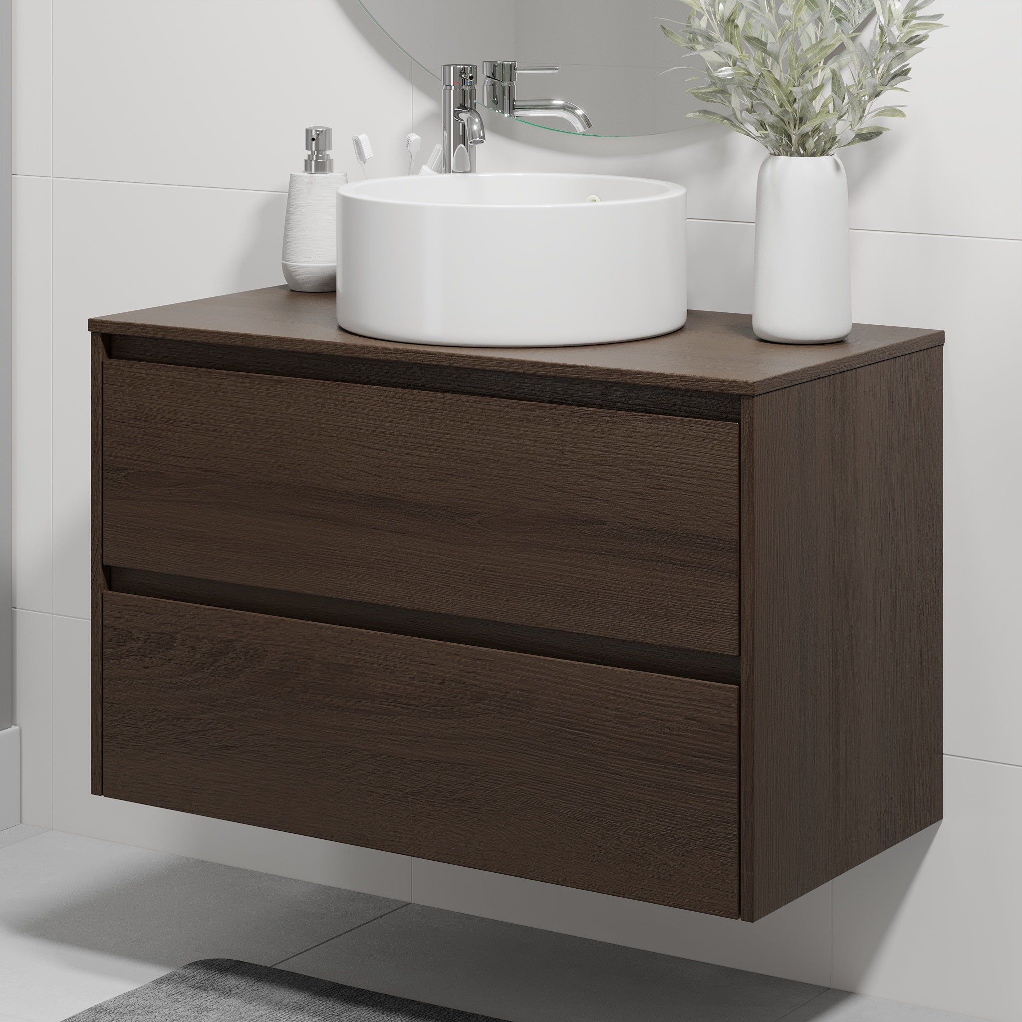 Lofoten, Möbelset - Handfat &amp; Skåp, Valnöt - 90 cm - Möbelset - Kod - BATH DELUXE - EXCLUSIVE - 83-090-42-84-40 - BATHDELUXE SWEDEN