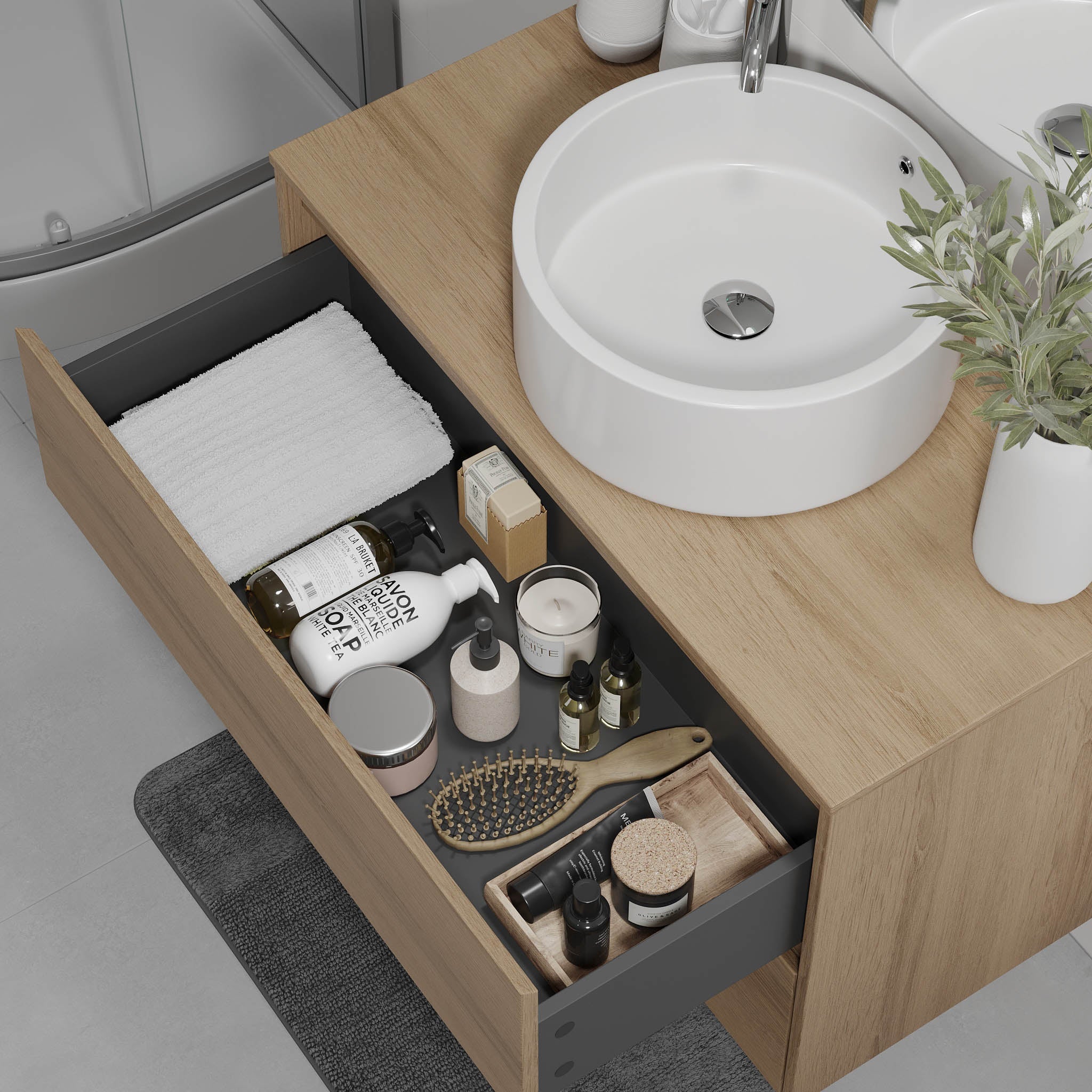 Lofoten, Möbelset - Handfat &amp; Skåp, Ek - 90 cm - Möbelset - Kod - BATH DELUXE - EXCLUSIVE - 83-090-42-86-40 - BATHDELUXE SWEDEN