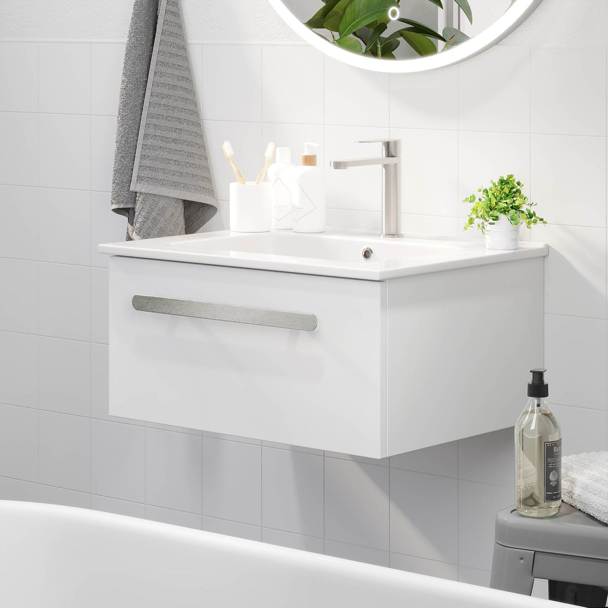 Colina, Furniture Set - Basin & Cabinet, White Mat - 100 cm - MASTERSTORE - 8595677192896 - Furniture Set - Code - 85-100-50-01-40 - 8595677192896