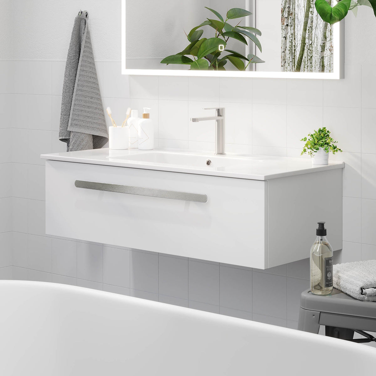 Colina, Furniture Set - Basin & Cabinet, White Mat - 100 cm - MASTERSTORE - 8595677192896 - Furniture Set - Code - 85-100-50-01-40 - 8595677192896