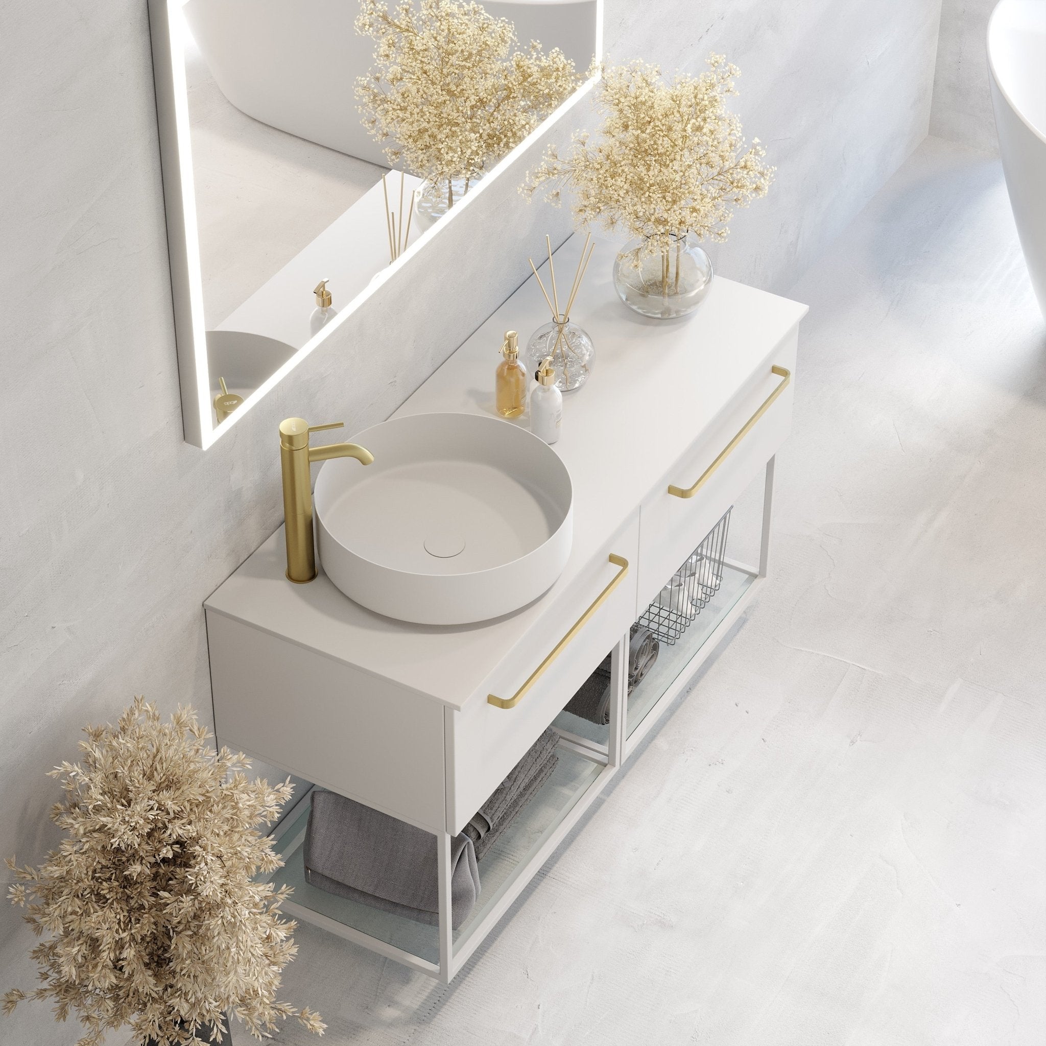 Vikran Compact Badrumsmöbel, Vit Matt - Tvättställsskåp - BATH DELUXE - PRESTIGE - 85 - 120 - 36 - 01 - 32 - BATHDELUXE SWEDEN