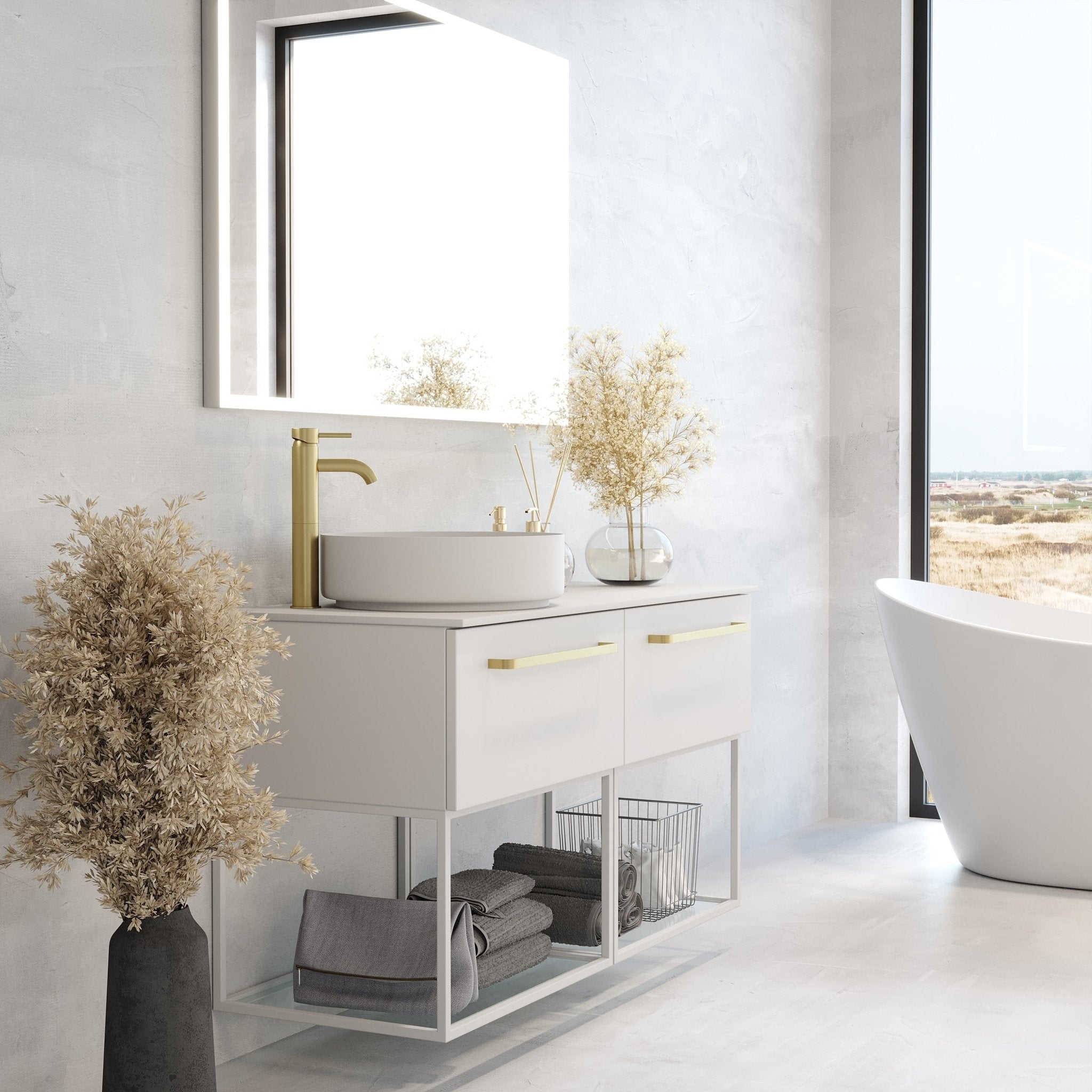 Vikran Compact Badrumsmöbel, Vit Matt - Tvättställsskåp - BATH DELUXE - PRESTIGE - 85 - 120 - 36 - 01 - 32 - BATHDELUXE SWEDEN