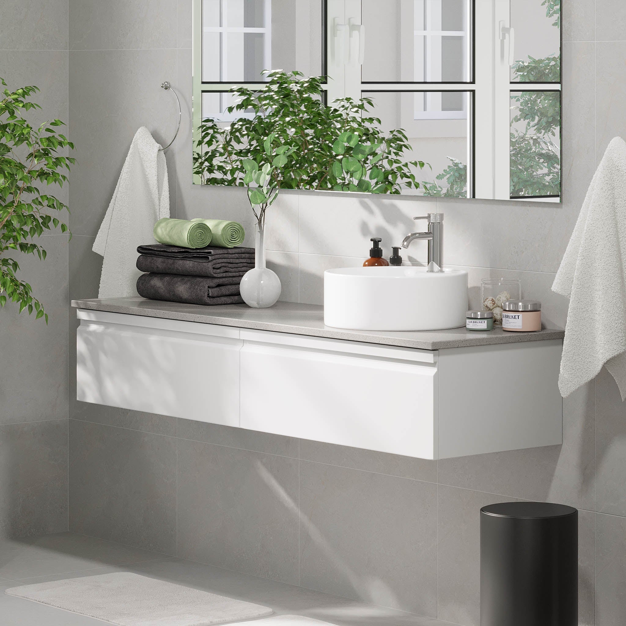 Mirage, Möbelset - Handfat &amp; Skåp, Vit Matta - 80 cm - Möbelset - Kod - BATH DELUXE - PRESTIGE - 89-080-03-01-40 - BATHDELUXE SWEDEN