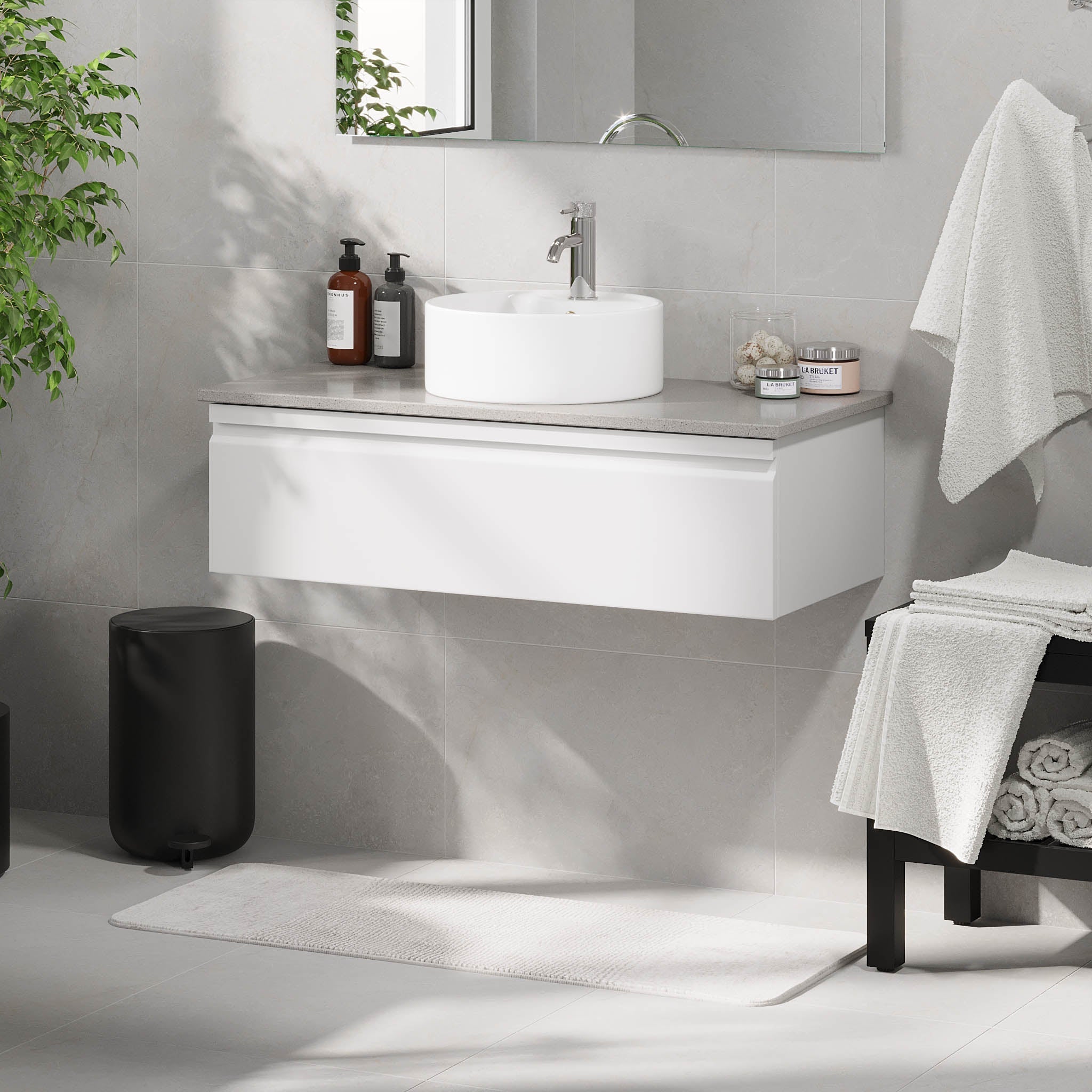 Mirage, Möbelset - Handfat &amp; Skåp, Vit Matta - 80 cm - Möbelset - Kod - BATH DELUXE - PRESTIGE - 89-080-03-01-40 - BATHDELUXE SWEDEN