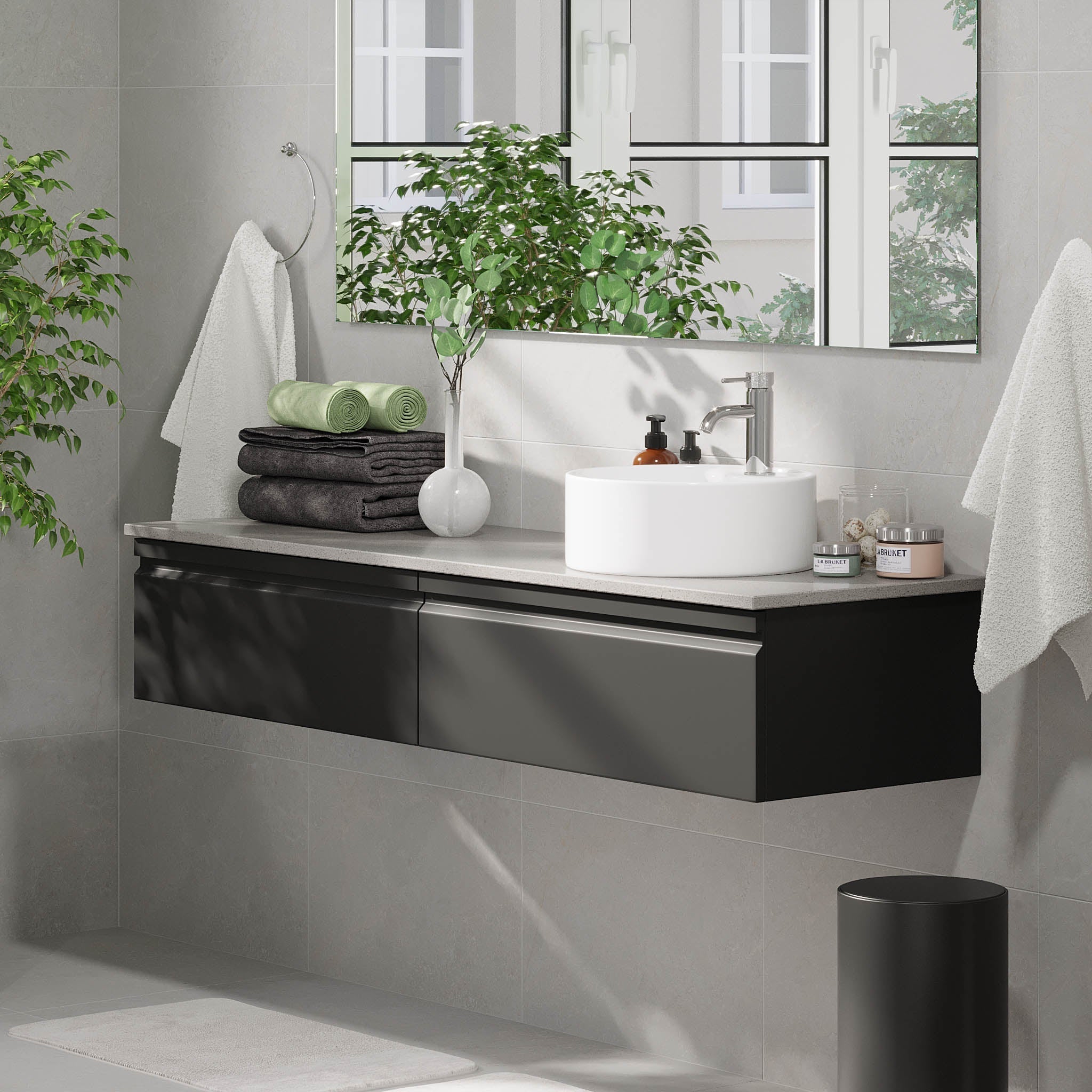 Mirage, Möbelset - Handfat &amp; Skåp, Svart Matta - 80 cm - Möbelset - Kod - BATH DELUXE - PRESTIGE - 89-080-03-02-40 - BATHDELUXE SWEDEN