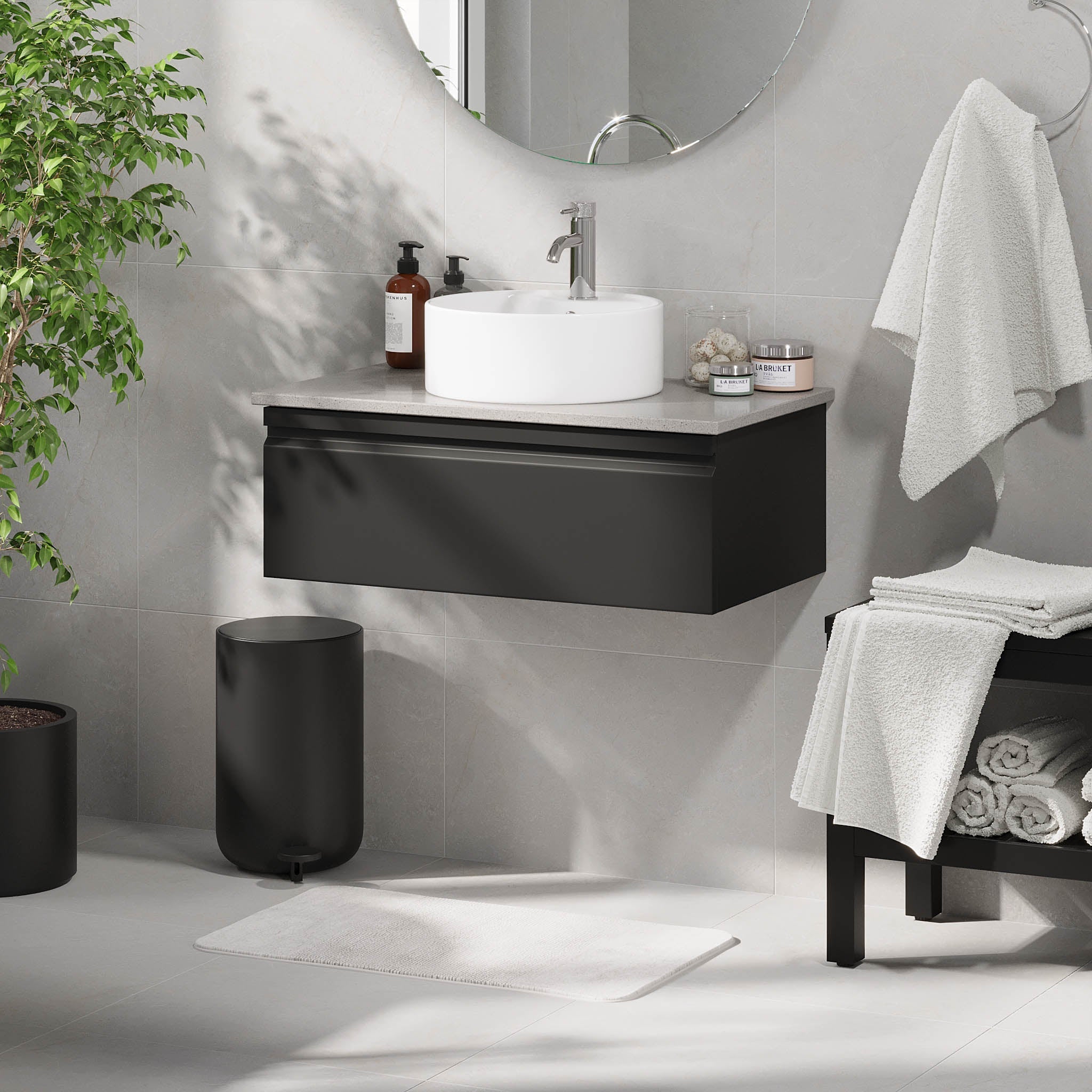 Mirage, Möbelset - Handfat &amp; Skåp, Svart Matta - 80 cm - Möbelset - Kod - BATH DELUXE - PRESTIGE - 89-080-03-02-40 - BATHDELUXE SWEDEN