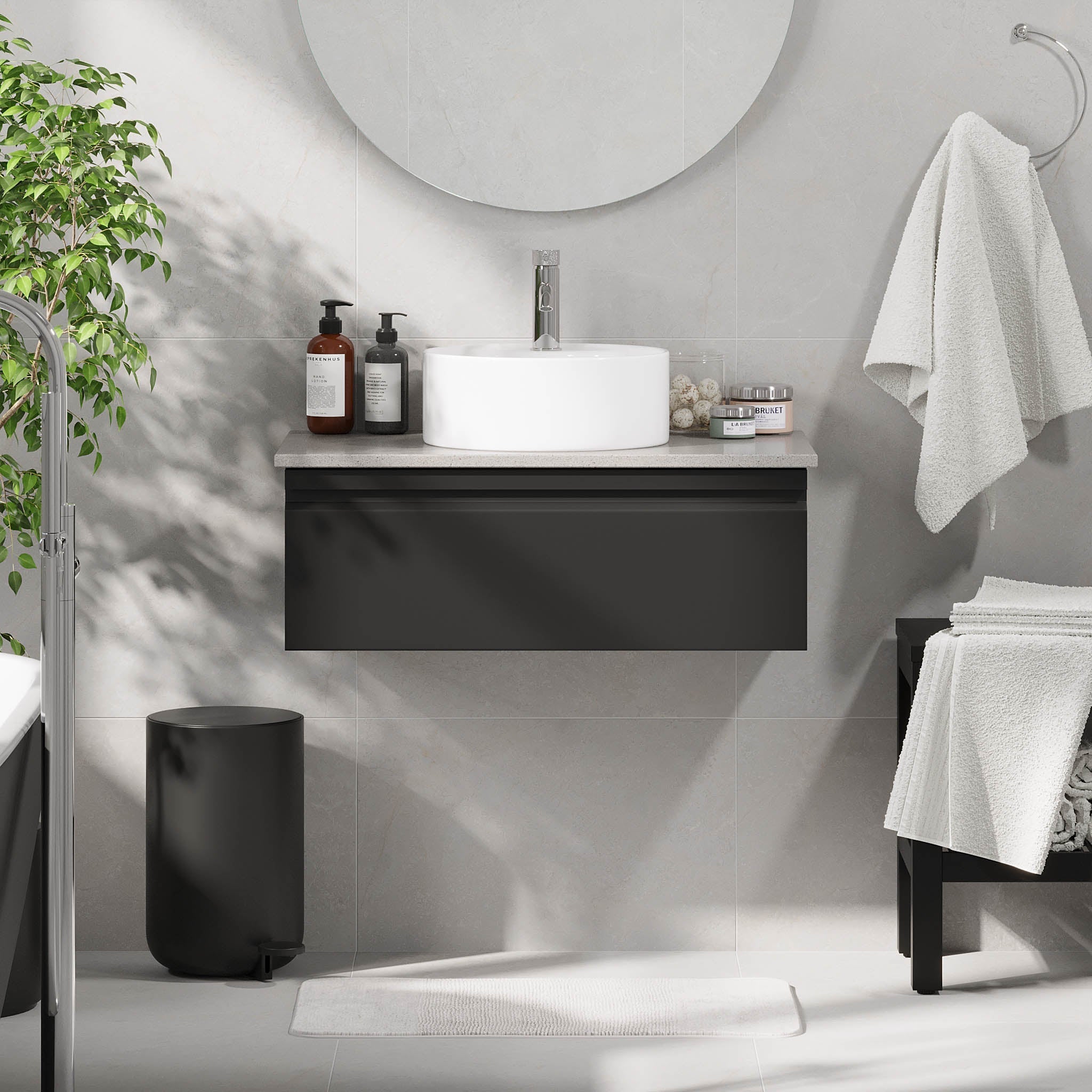 Mirage, Möbelset - Handfat &amp; Skåp, Svart Matta - 80 cm - Möbelset - Kod - BATH DELUXE - PRESTIGE - 89-080-03-02-40 - BATHDELUXE SWEDEN