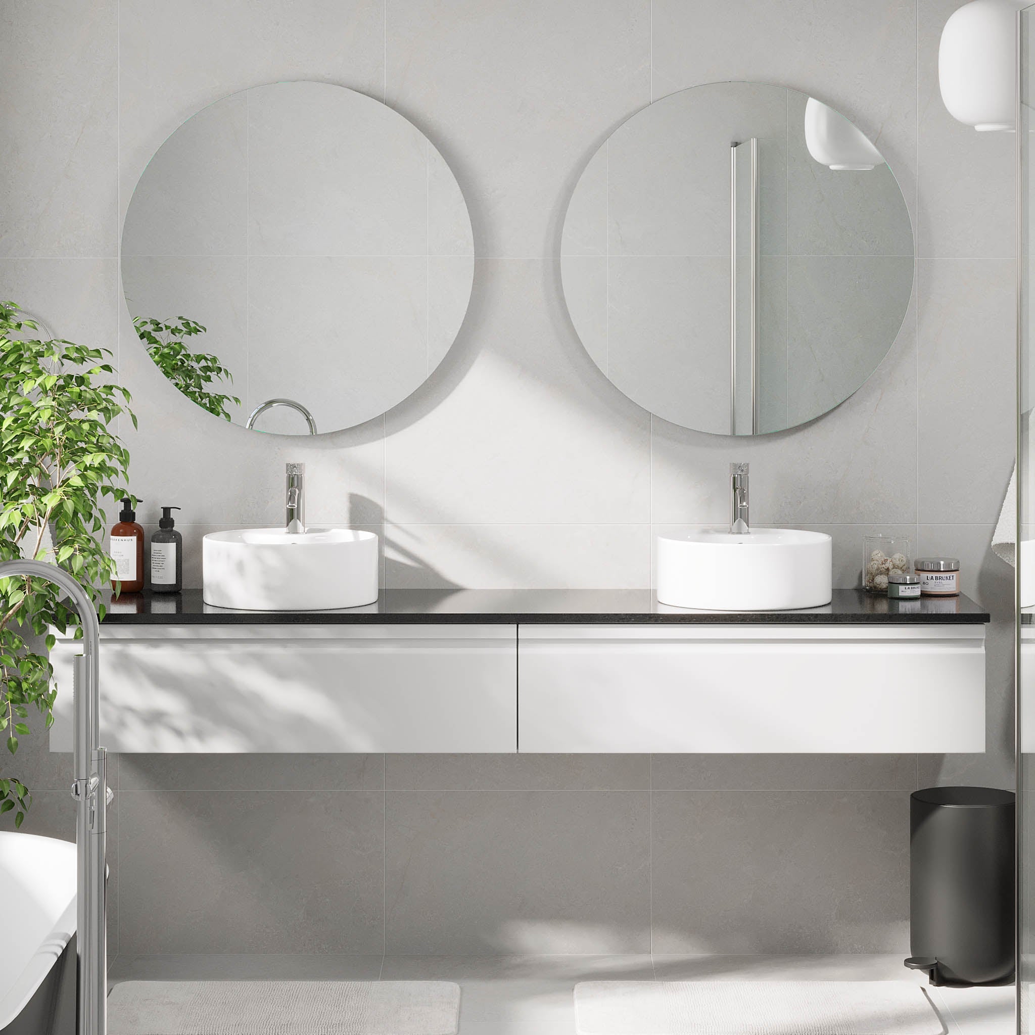 Mirage Badrumsmöbel med svart bänkskiva, Matt Vit - Tvättställsskåp - BATH DELUXE - PRESTIGE - 89 - 200 - 03 - 01 - 45 - BATHDELUXE SWEDEN