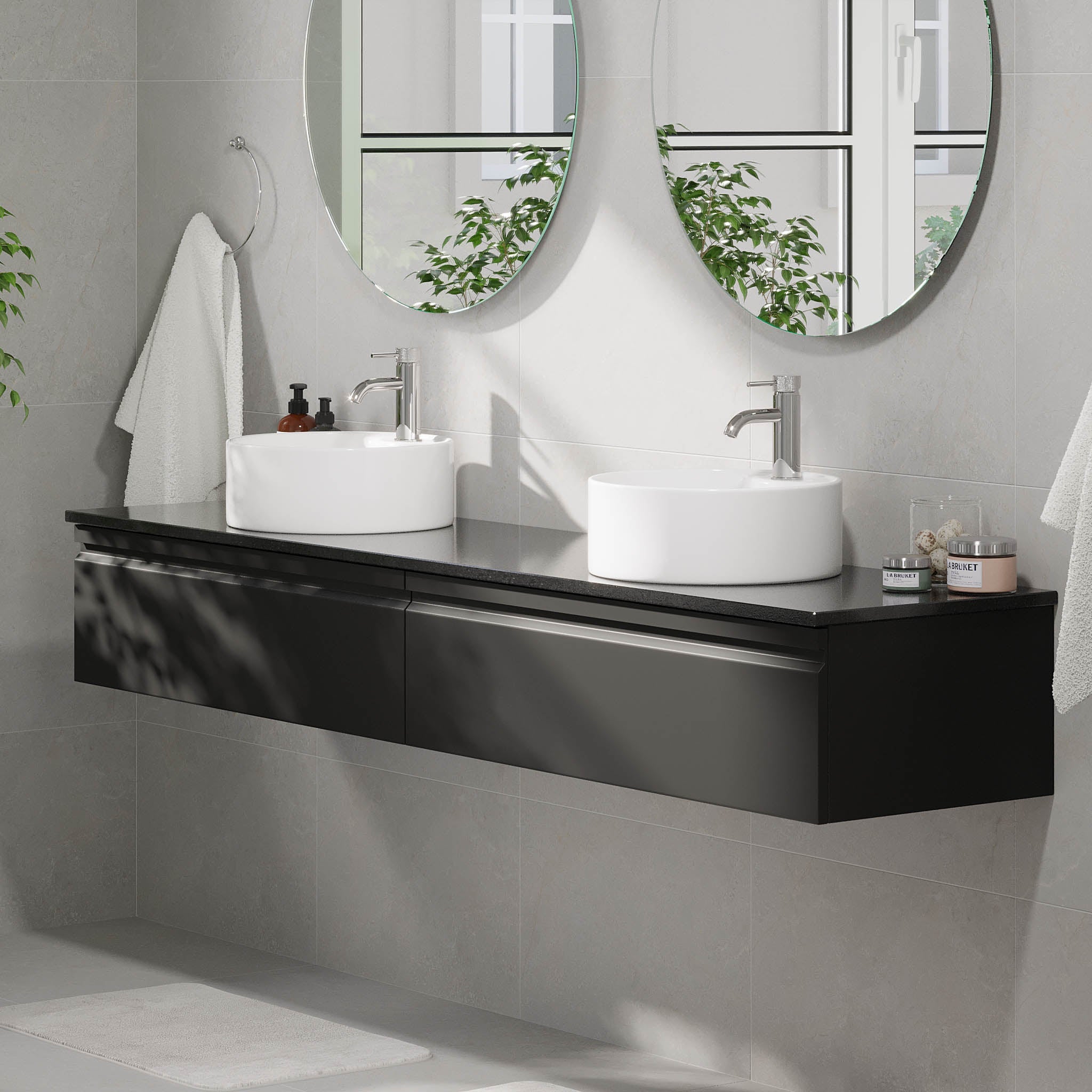 Mirage Badrumsmöbel med svart bänkskiva, Matt Svart - Tvättställsskåp - BATH DELUXE - PRESTIGE - 89 - 200 - 03 - 02 - 43 - BATHDELUXE SWEDEN