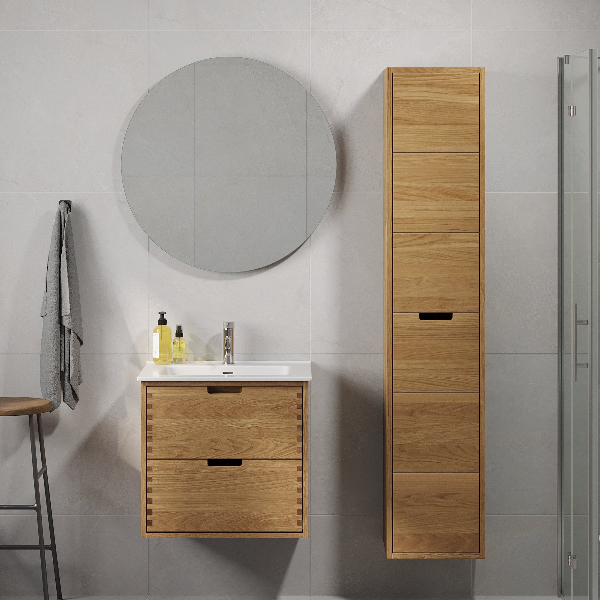 Högskåp i massiv ek - 2 lådor - 1 dörr - 35x32x171 cm - oljad ek - Egeskov - Höga skåp - BATH DELUXE - PRESTIGE - 96-035-52-86-41 - BATHDELUXE SWEDEN