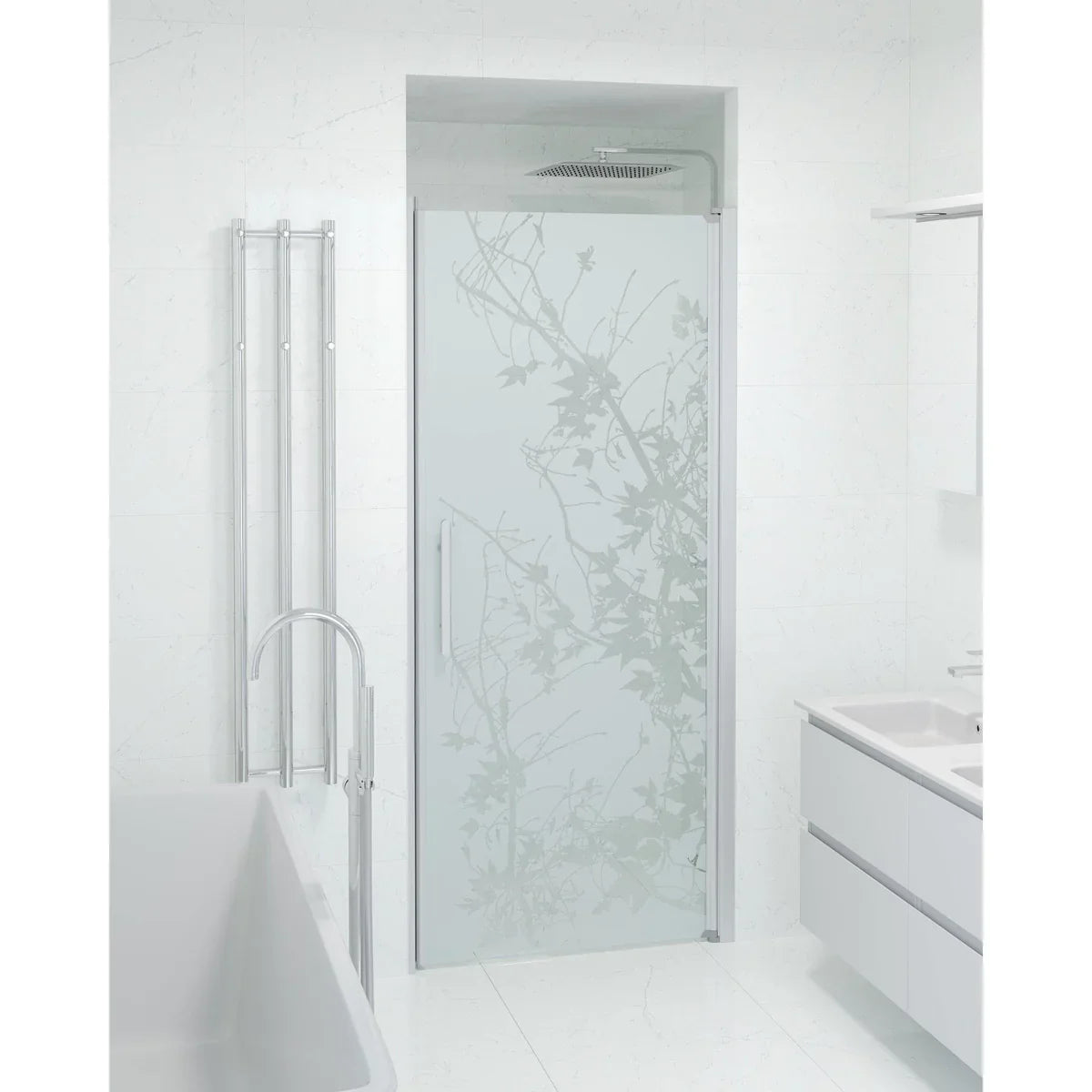 Vänern Niche Duschdörr, Frostat Decor Glas, Borstad Aluminium Profil