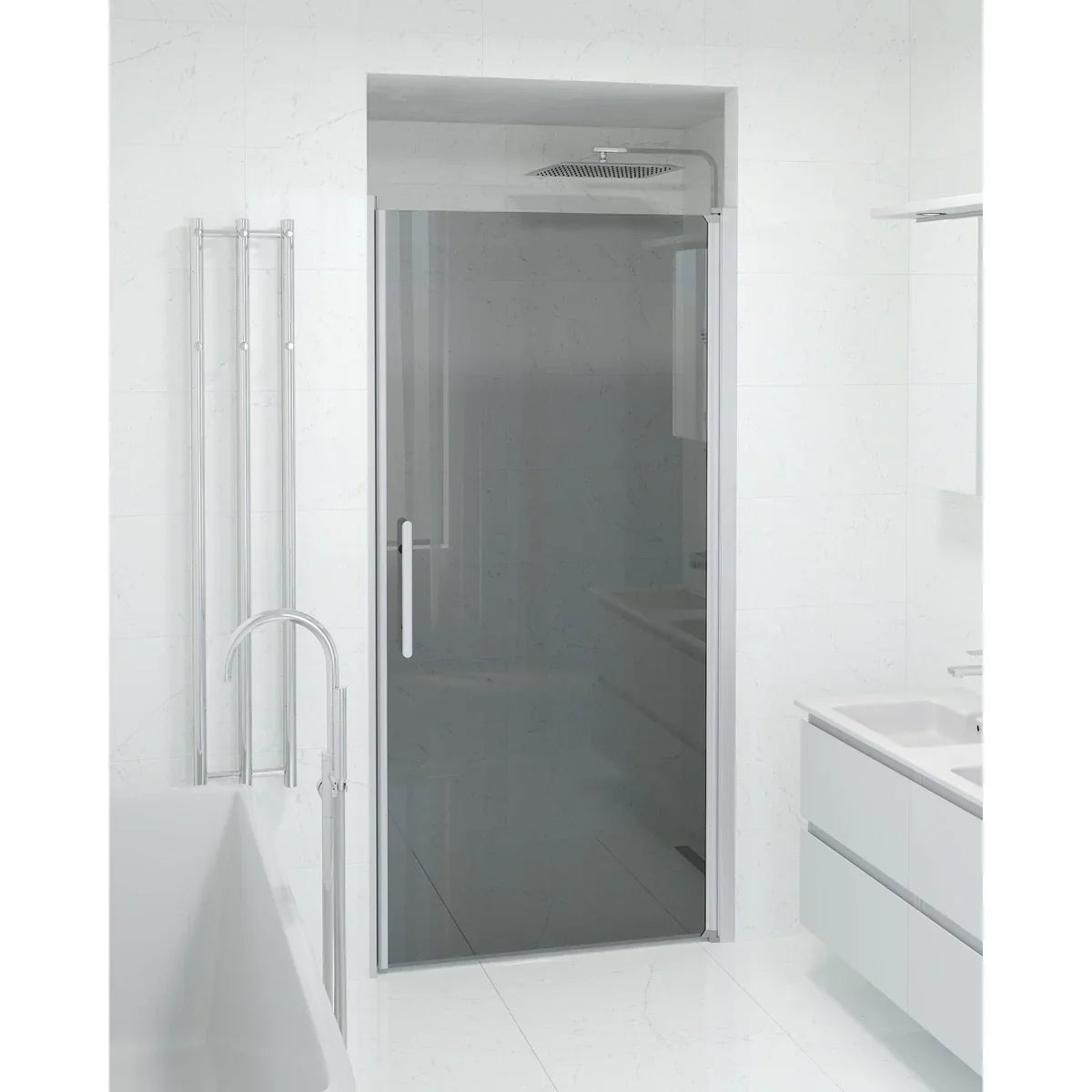 Vänern Niche Duschdörr, Rökfärgat Glas, Borstad Aluminium Profil