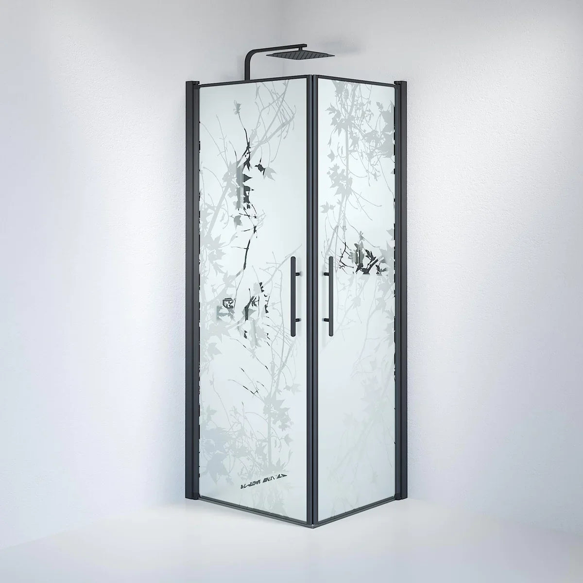 Vänern Duschhörn, Rak, Frostat Decor Glas, Svart Profil