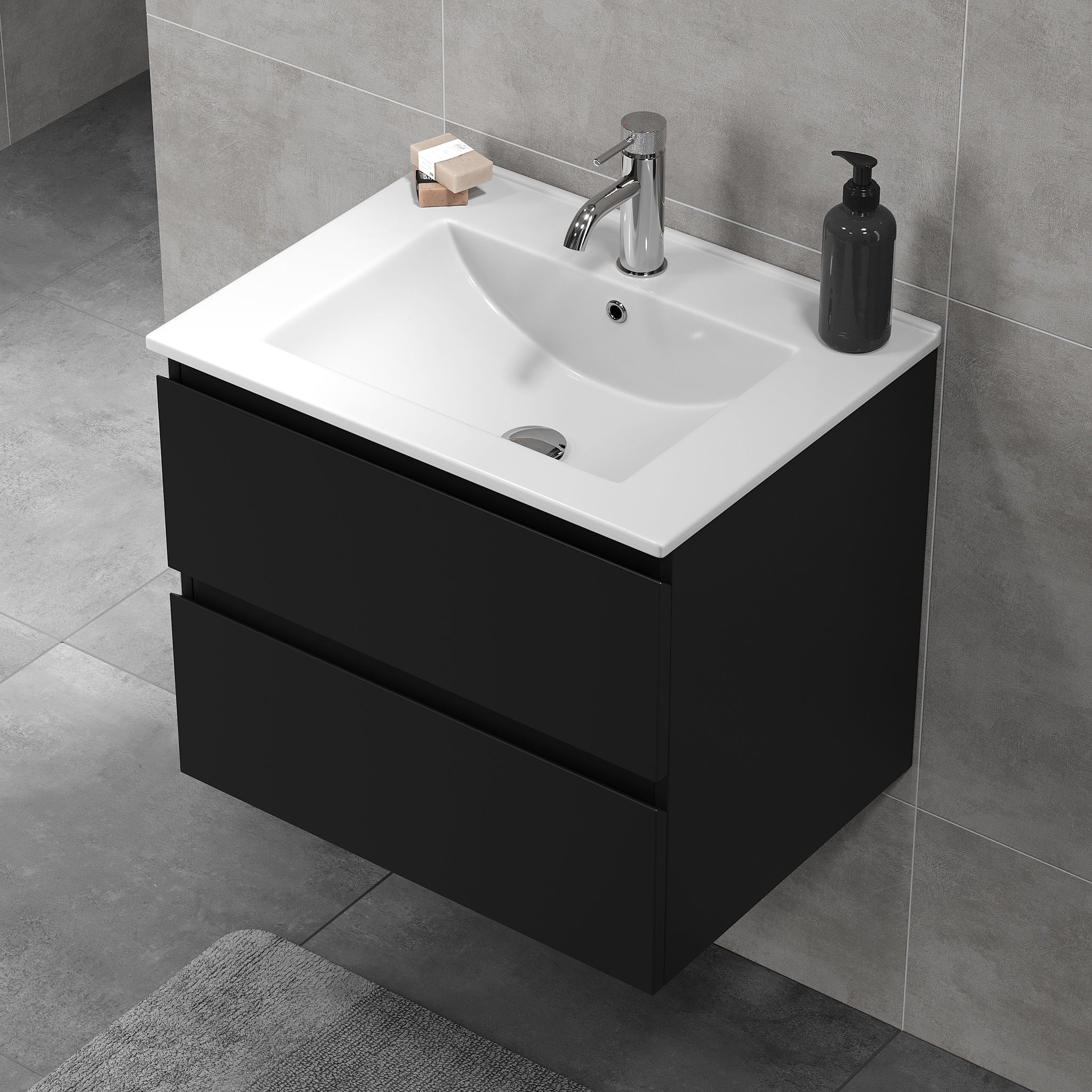 Kenwood Badrumsmöbel, Svart Matt - Tvättställsskåp - BATH DELUXE - BASIC - 80 - 060 - 04 - 02 - 01 - BATHDELUXE SWEDEN