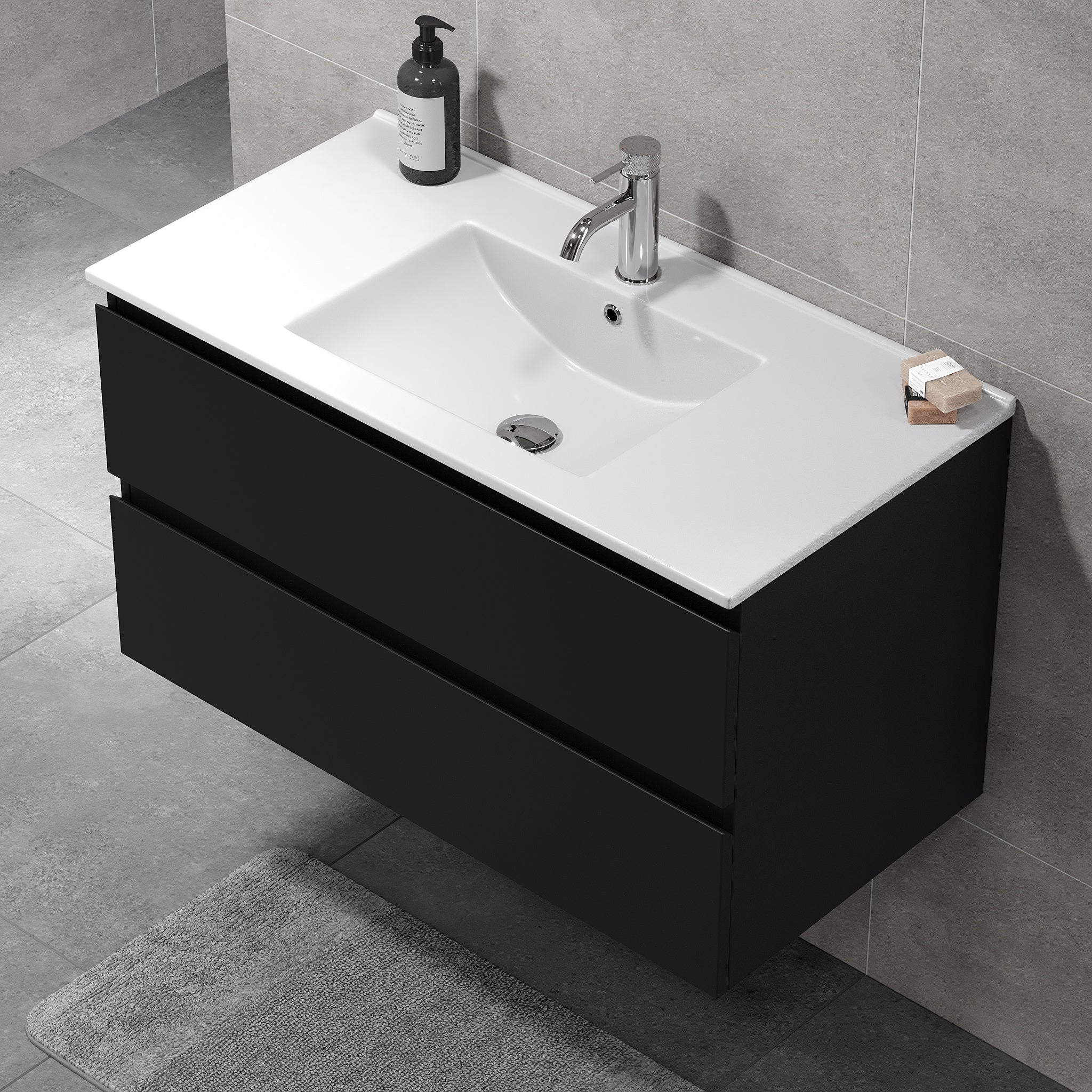 Kenwood Badrumsmöbel, Svart Matt - Tvättställsskåp - BATH DELUXE - BASIC - 80 - 090 - 04 - 02 - 01 - BATHDELUXE SWEDEN