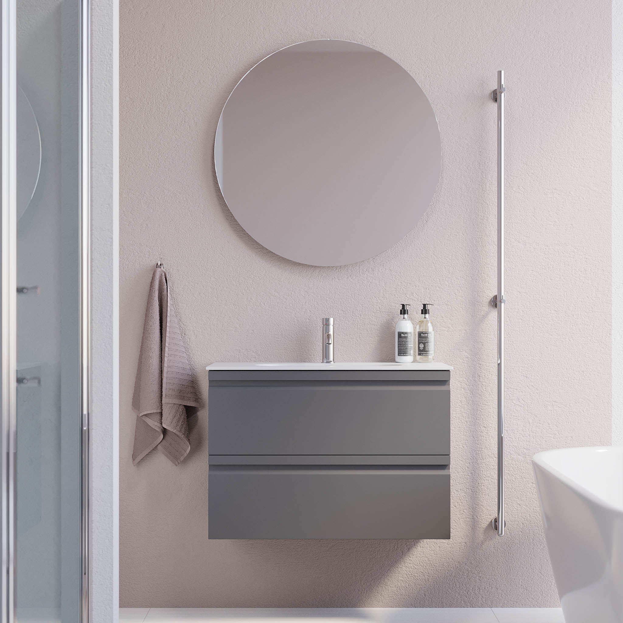 Kongsberg Badrumsmöbel, Grå Matt - Tvättställsskåp - BATH DELUXE - PRESTIGE - 74 - 080 - 72 - 03 - 30 - BATHDELUXE SWEDEN