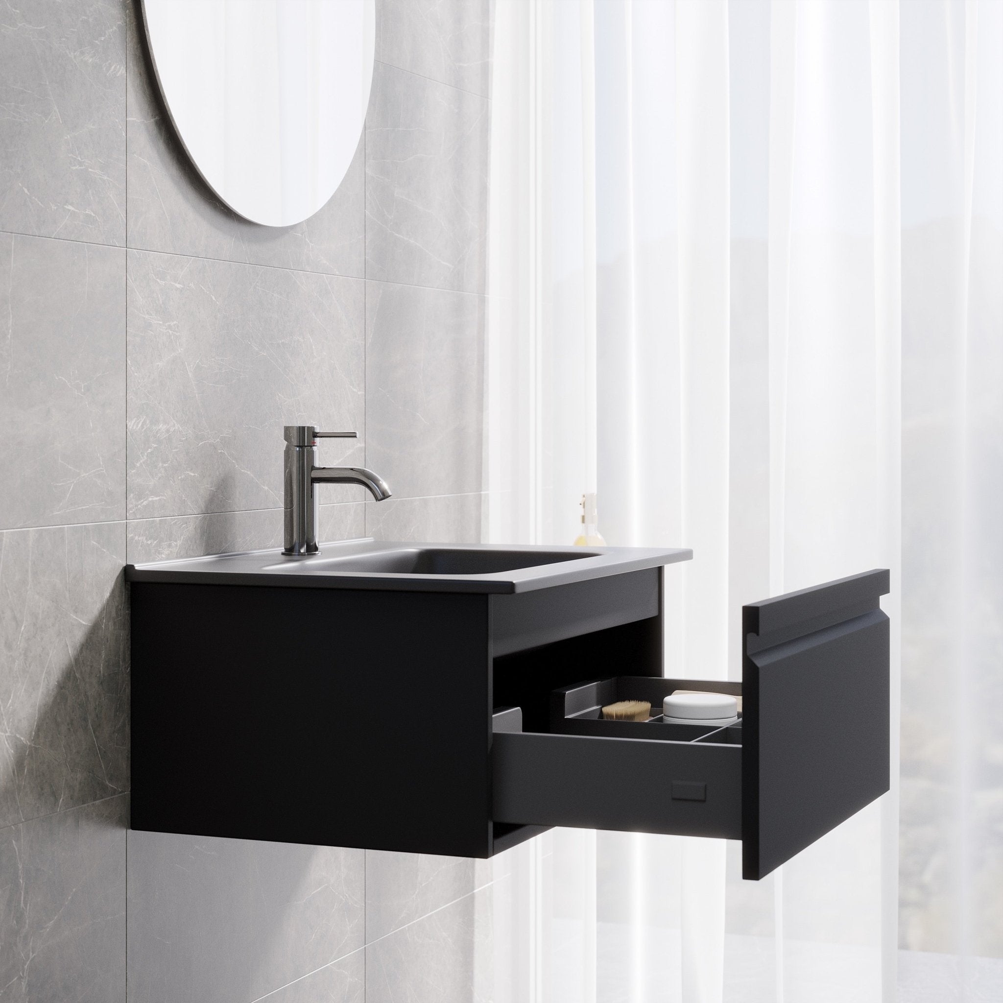 Kuberg Kompakt Badrummöbel, Svart Matt - Tvättställsskåp - BATH DELUXE - PRESTIGE - 89 - 060 - 56 - 02 - 31 - BATHDELUXE SWEDEN
