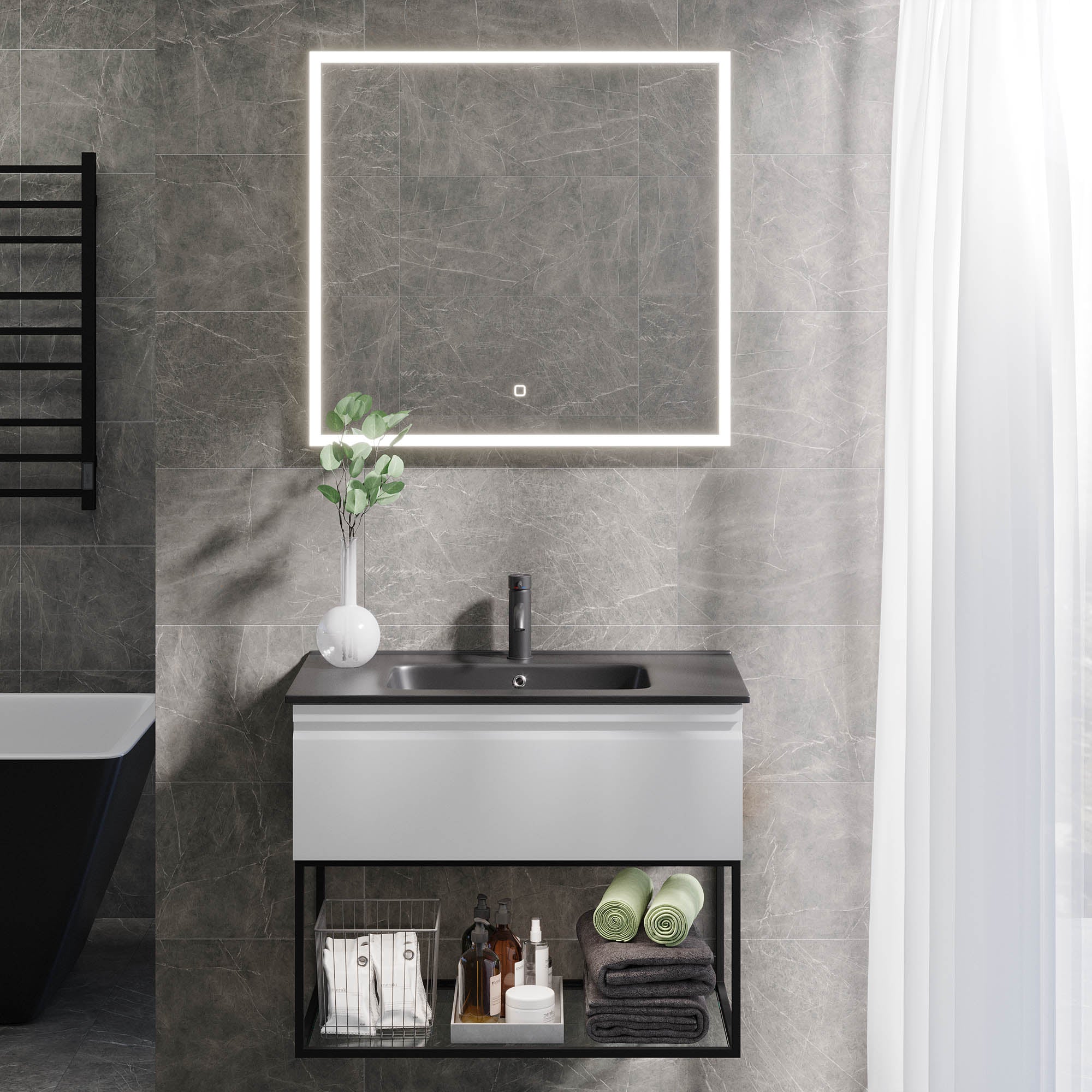 Kuberg Kompakt Badrummöbel, Vit Matt - Tvättställsskåp - BATH DELUXE - PRESTIGE - 89 - 080 - 56 - 01 - 30 - BATHDELUXE SWEDEN