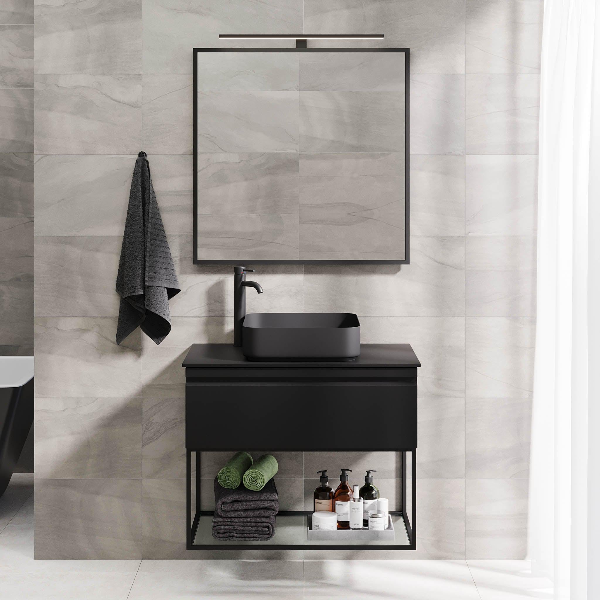 Kvalsund Badrumsmöbel, Svart Matt - Tvättställsskåp - BATH DELUXE - PRESTIGE - 89 - 080 - 25 - 02 - 30 - BATHDELUXE SWEDEN