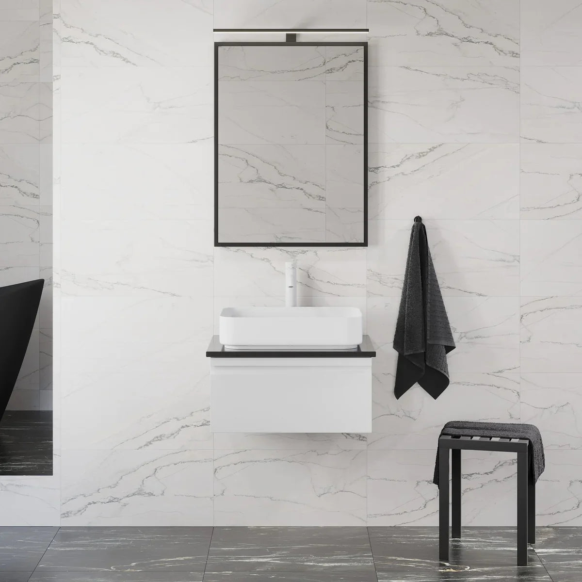 Kvinlog Compact Badrumsmöbel, Vit Matt - Tvättställsskåp - BATH DELUXE - PRESTIGE - 89 - 060 - 28 - 01 - 30 - BATHDELUXE SWEDEN