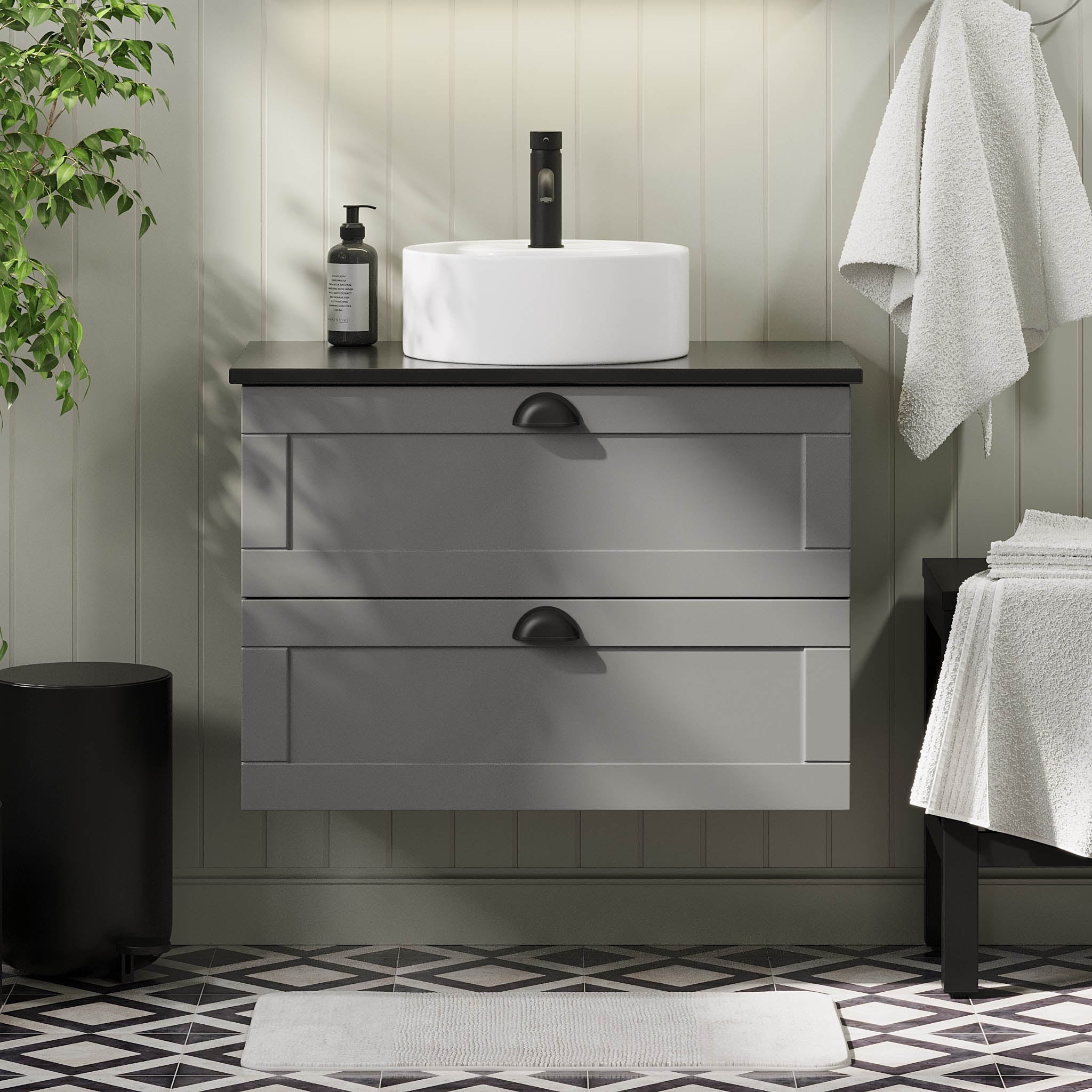 Nabbetorp Badrumsmöbel, Grå Matt - Tvättställsskåp - BATH DELUXE - PRESTIGE - 71 - 080 - 03 - 03 - 40 - BATHDELUXE SWEDEN