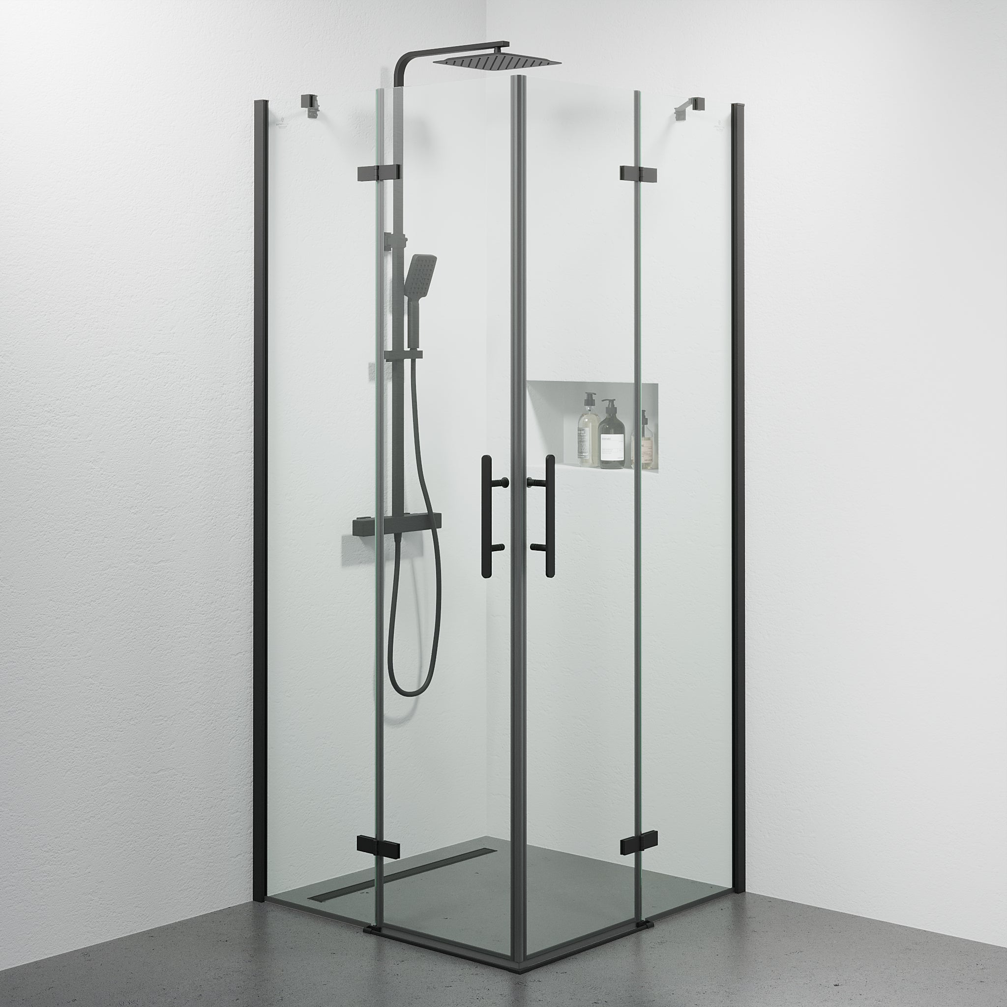 Rämen Duschhörn, Rak, Klarglas, Svart Profil - Duschhörna - BATH DELUXE - PRESTIGE - 42 - 090 - 01 - 02 - 02 - BATHDELUXE SWEDEN
