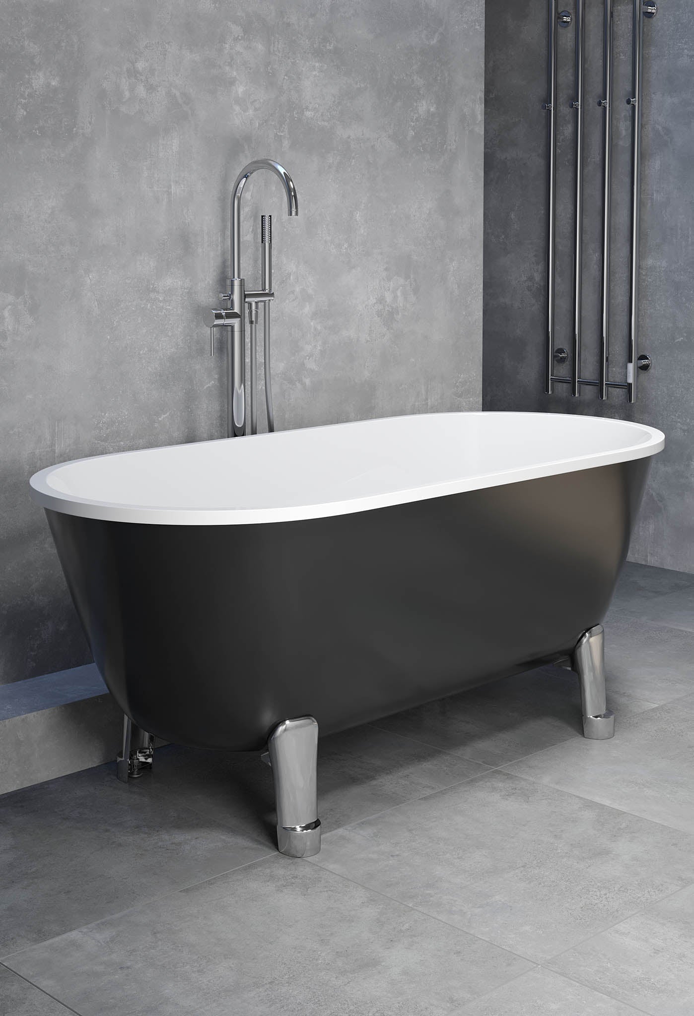 Rønne Tassbadkar med Klassiska Fötter, Svart Högblank - Fristående Badkar - BATH DELUXE - EXCLUSIVE - 47 - 160 - 64 - 12 - 43 - BATHDELUXE SWEDEN