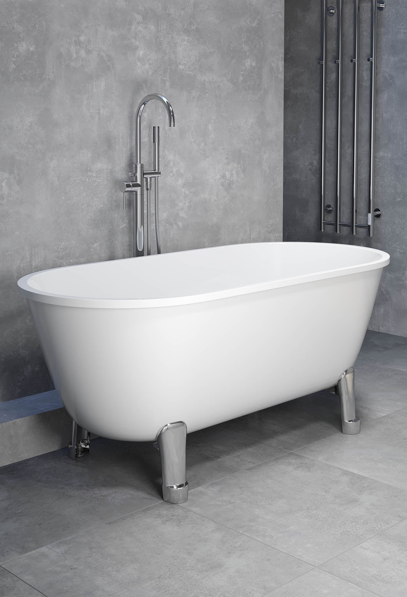 Rønne Tassbadkar med Klassiska Fötter, Vit Högblank - Fristående Badkar - BATH DELUXE - EXCLUSIVE - 47 - 160 - 64 - 12 - 41 - BATHDELUXE SWEDEN