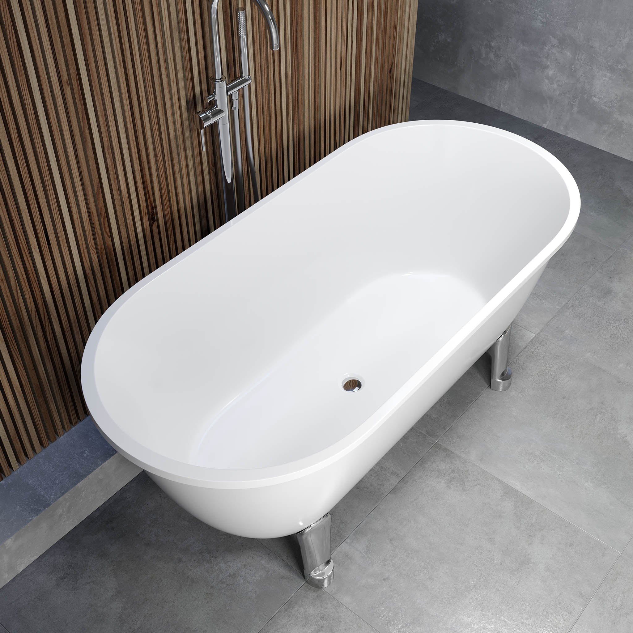 Rønne Tassbadkar med Klassiska Fötter, Vit Högblank - Fristående Badkar - BATH DELUXE - EXCLUSIVE - 47 - 160 - 64 - 12 - 41 - BATHDELUXE SWEDEN