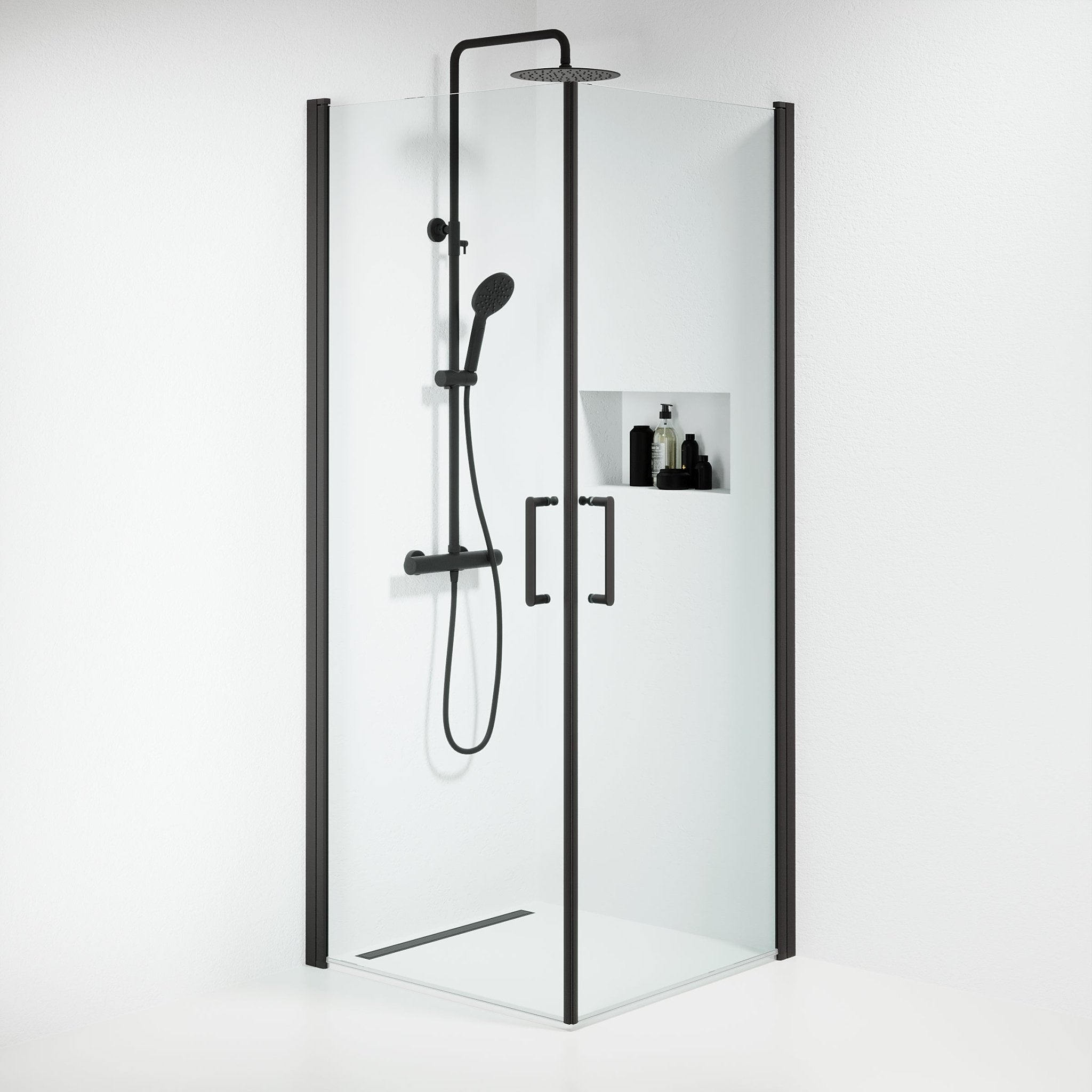 Sandefjord Duschhörn, Rak, Svart Profil, Klargas - Duschhörna - BATH DELUXE - EXCLUSIVE - 15 - 080 - 02 - 02 - 00 - BATHDELUXE SWEDEN