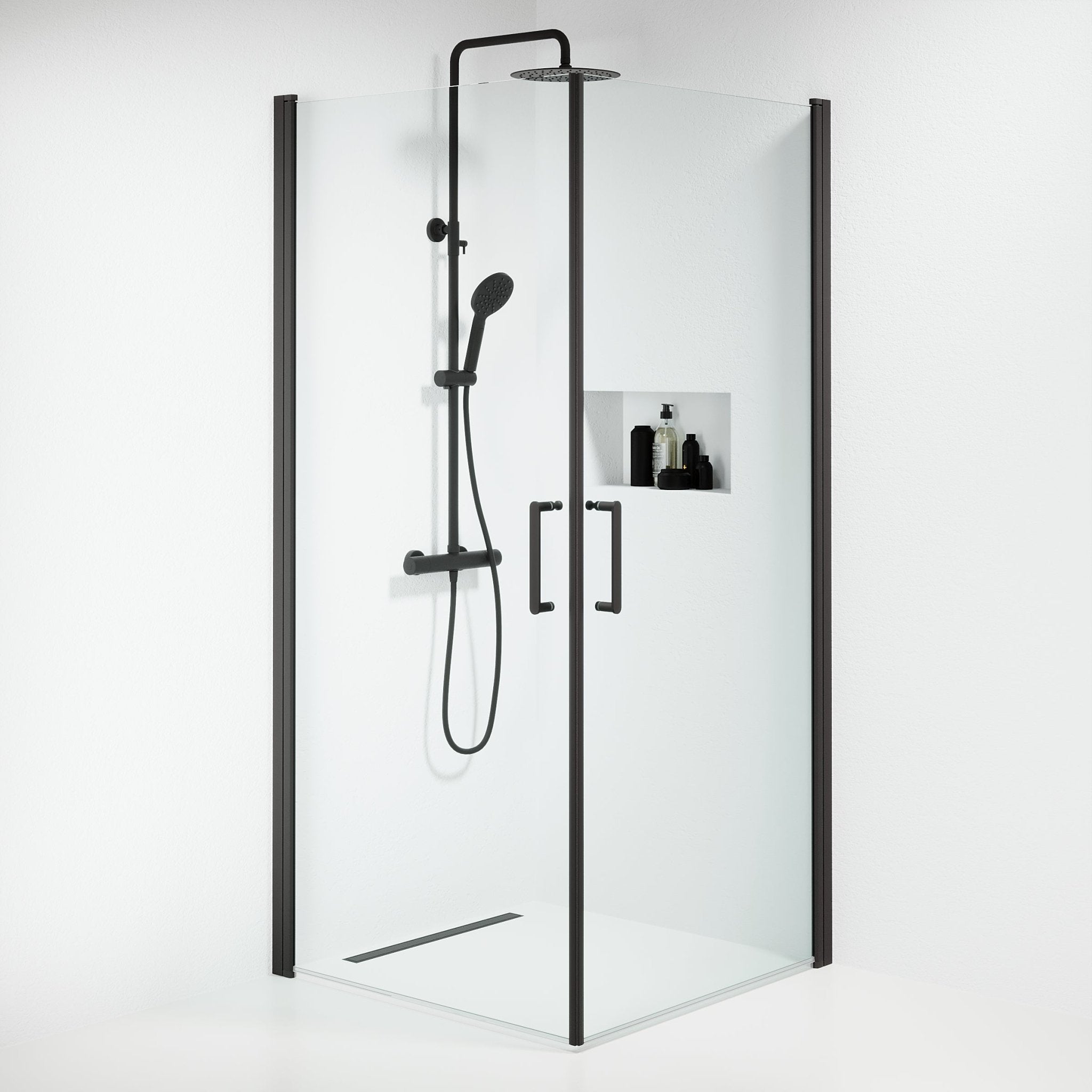 Sandefjord Duschhörn, Rak, Svart Profil, Klargas - Duschhörna - BATH DELUXE - EXCLUSIVE - 15 - 090 - 02 - 02 - 00 - BATHDELUXE SWEDEN