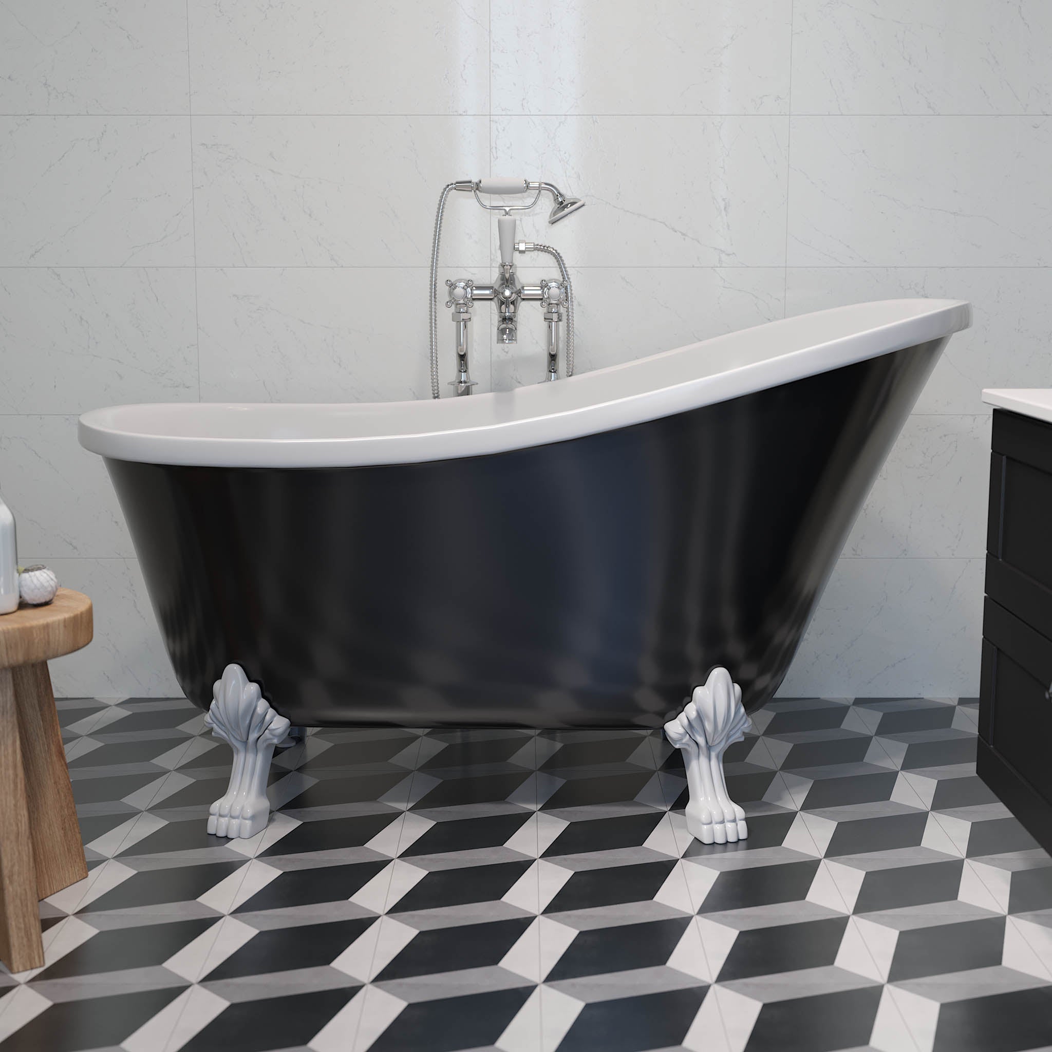 Svinkløv Tassbadkar 150 cm med Lejontassar, Svart Högblank - Fristående Badkar - BATH DELUXE - EXCLUSIVE - 47 - 150 - 65 - 11 - 42 - BATHDELUXE SWEDEN