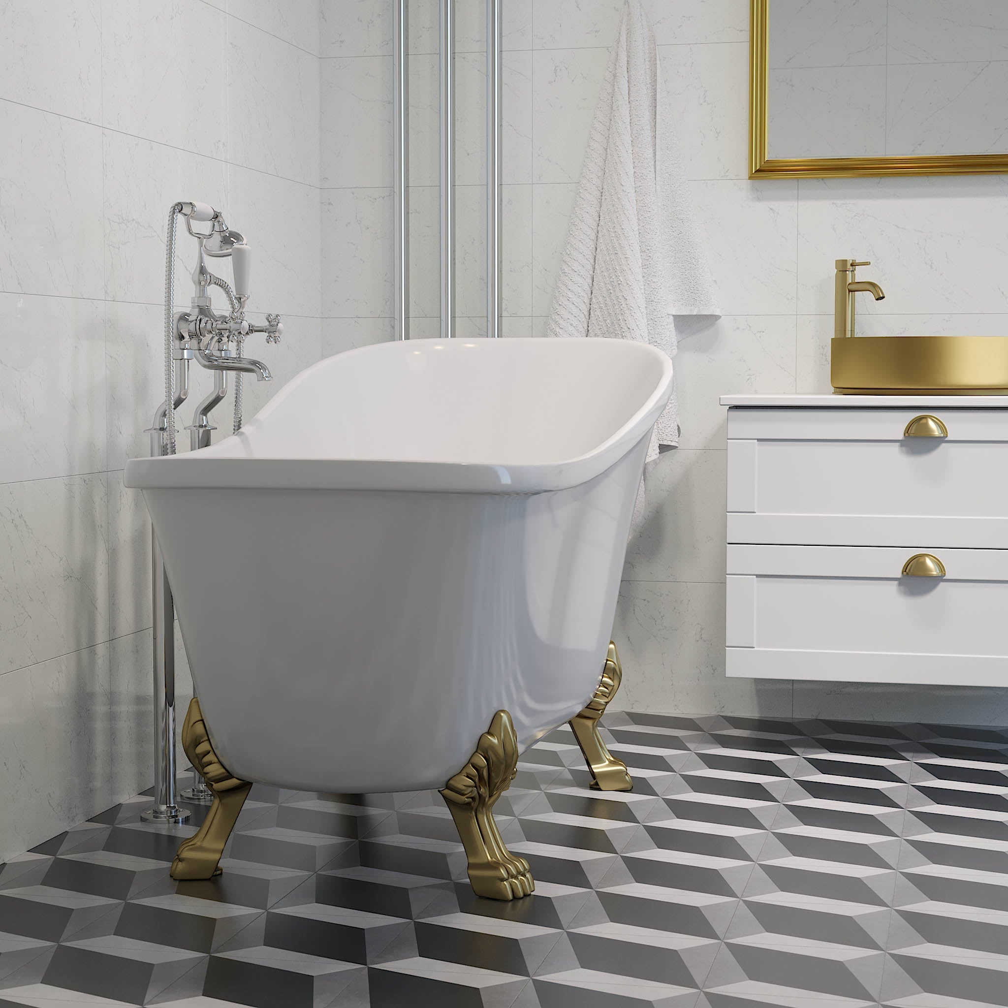 Svinkløv Tassbadkar 160 cm med Lejontassar, Vit Högblank - Fristående Badkar - BATH DELUXE - EXCLUSIVE - 47 - 160 - 65 - 65 - 40 - BATHDELUXE SWEDEN