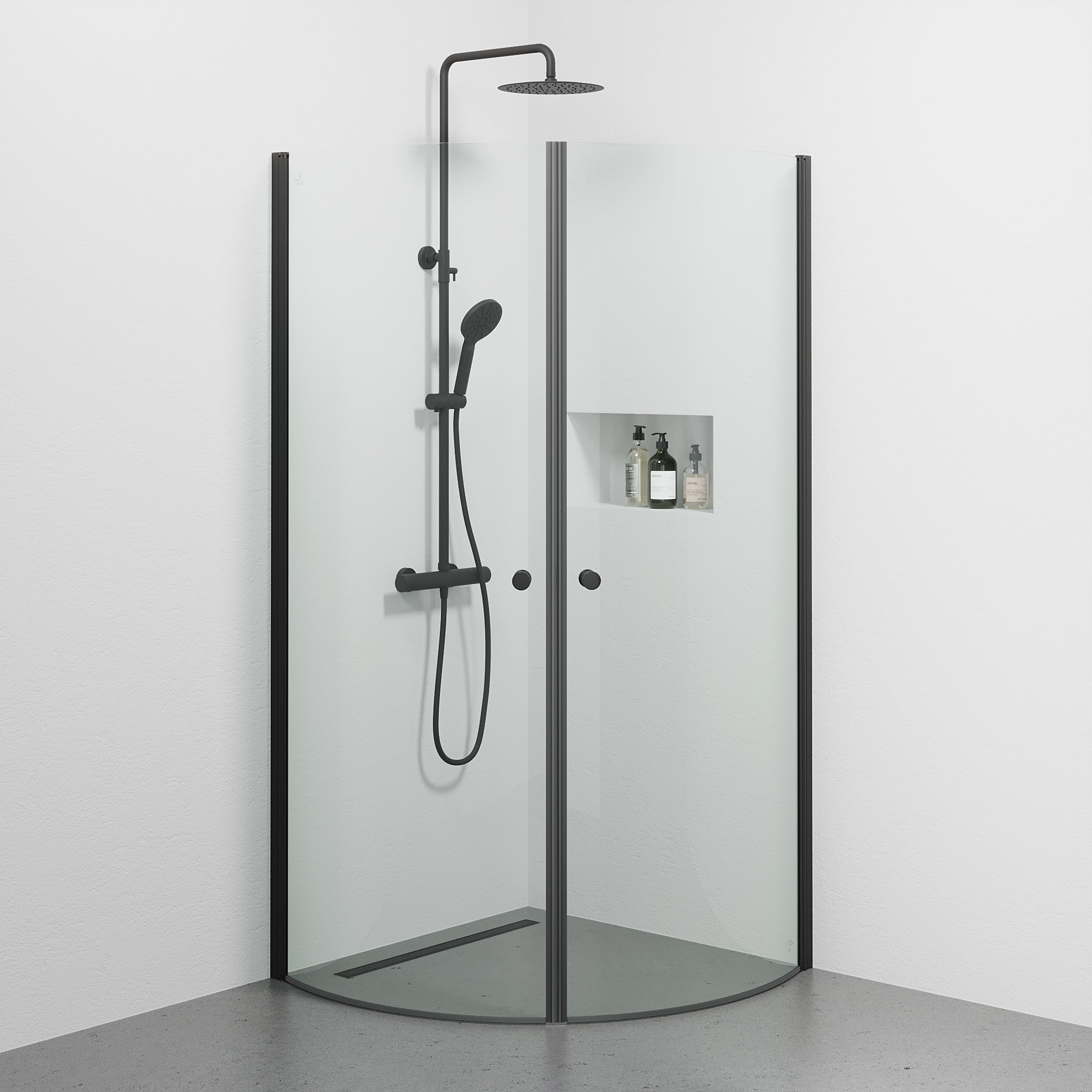 Tulsa Duschhörn, Rund, Klarglas, Svart Profil - Duschhörna - BATH DELUXE - BASIC - 42 - 090 - 10 - 02 - 02 - BATHDELUXE SWEDEN