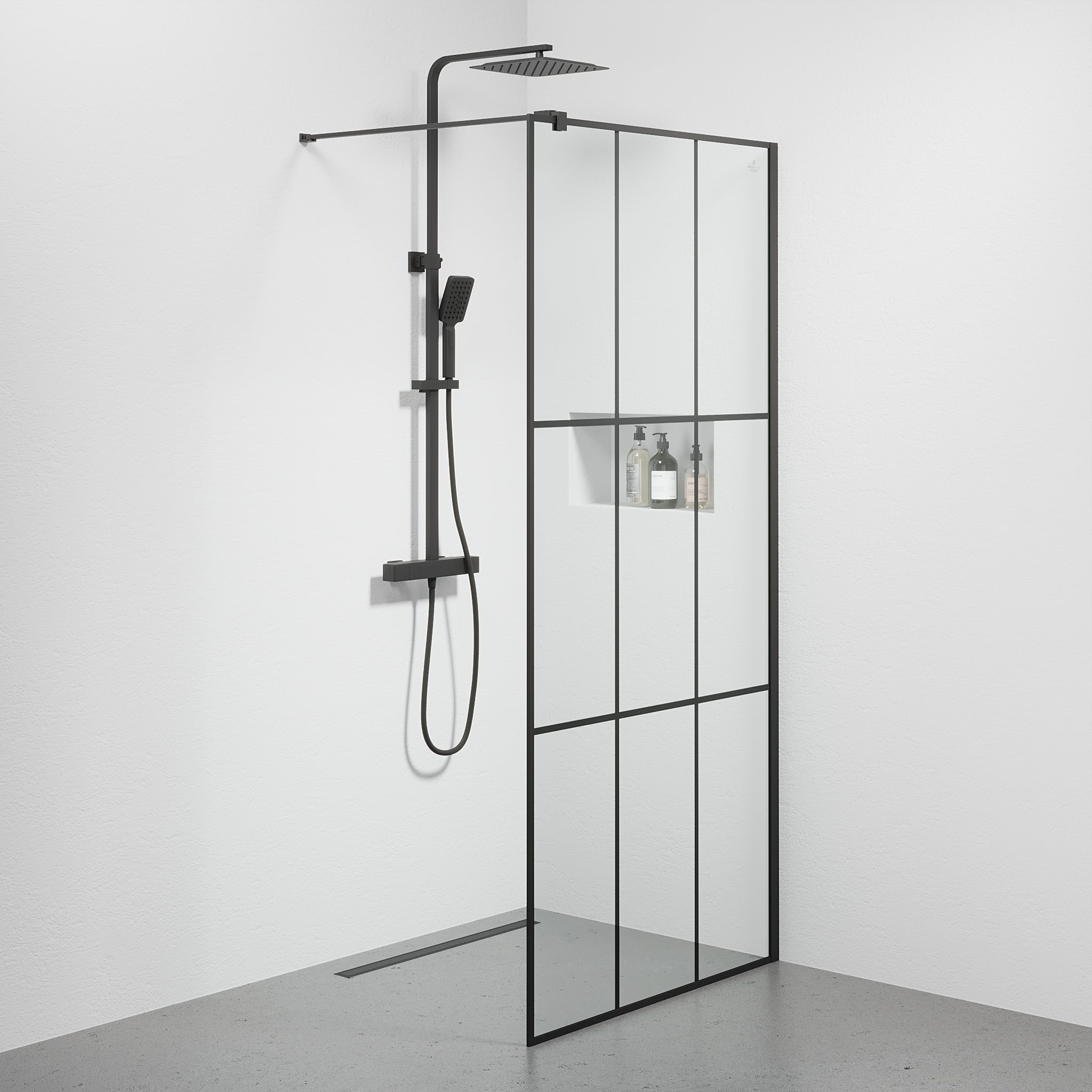 Tulsa Duschvägg, Sort Profil, Klarglas med Spröjs - Duschväggar - BATH DELUXE - BASIC - 42 - 090 - 14 - 02 - 02 - BATHDELUXE SWEDEN